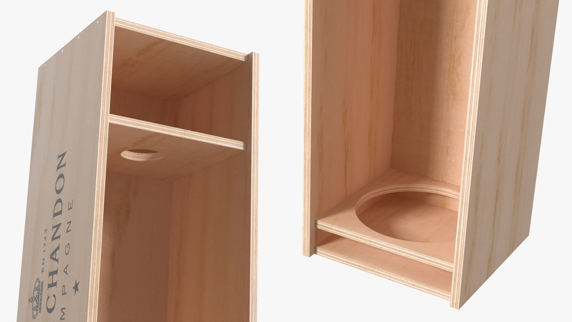 3D Open Wooden Box Champagne Moet Empty