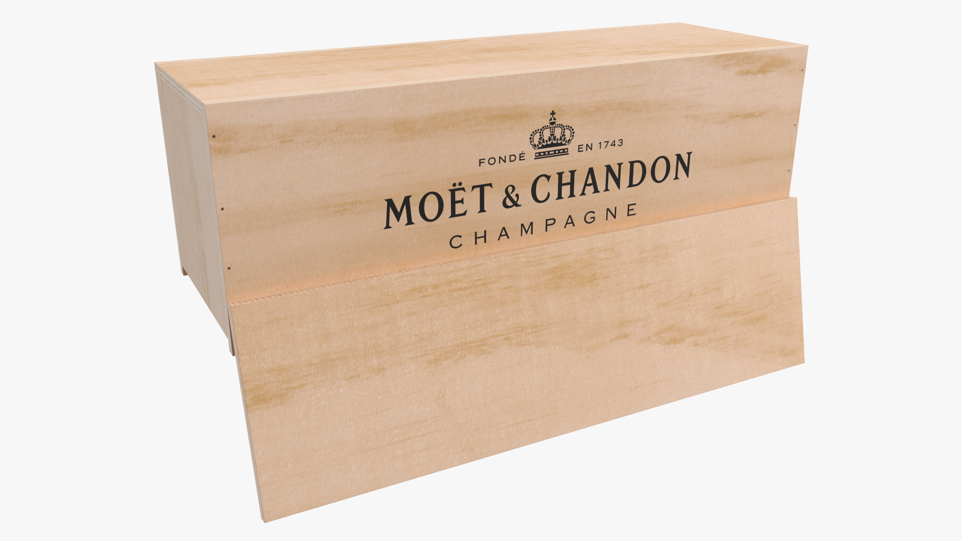 3D Open Wooden Box Champagne Moet Empty