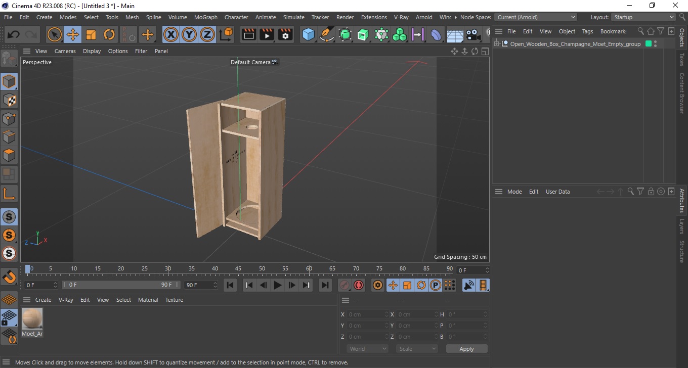 3D Open Wooden Box Champagne Moet Empty