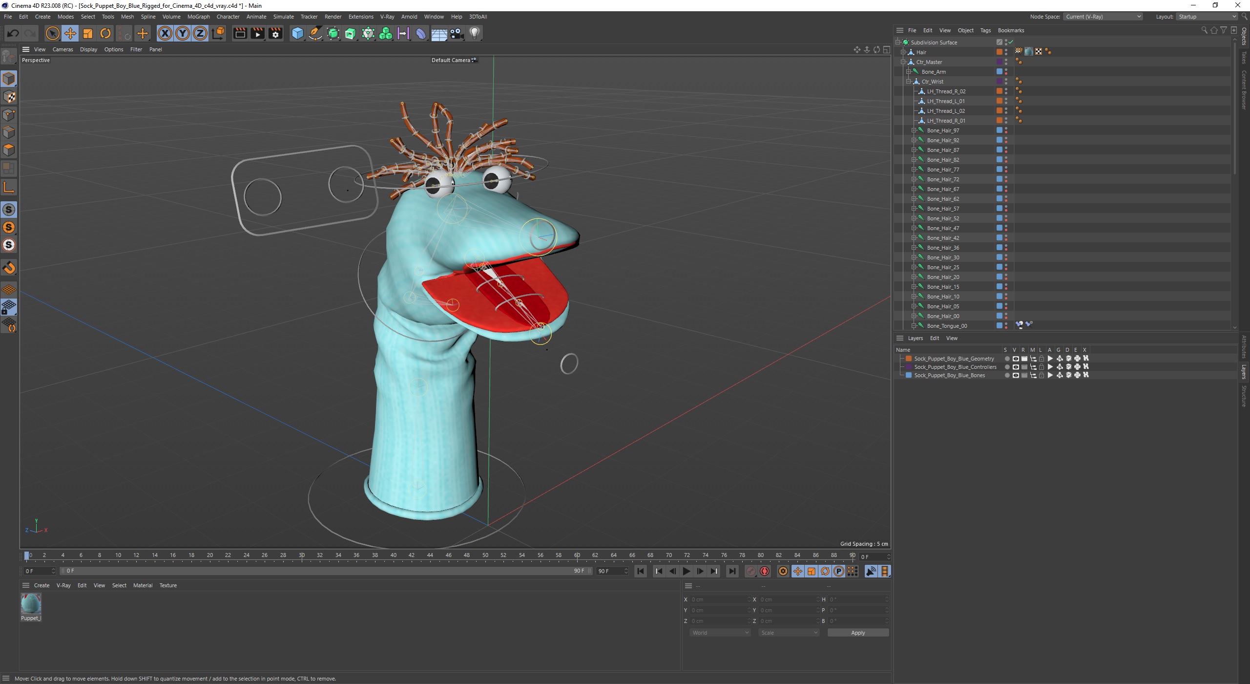 3D Sock Puppet Boy Blue Rigged for Cinema 4D