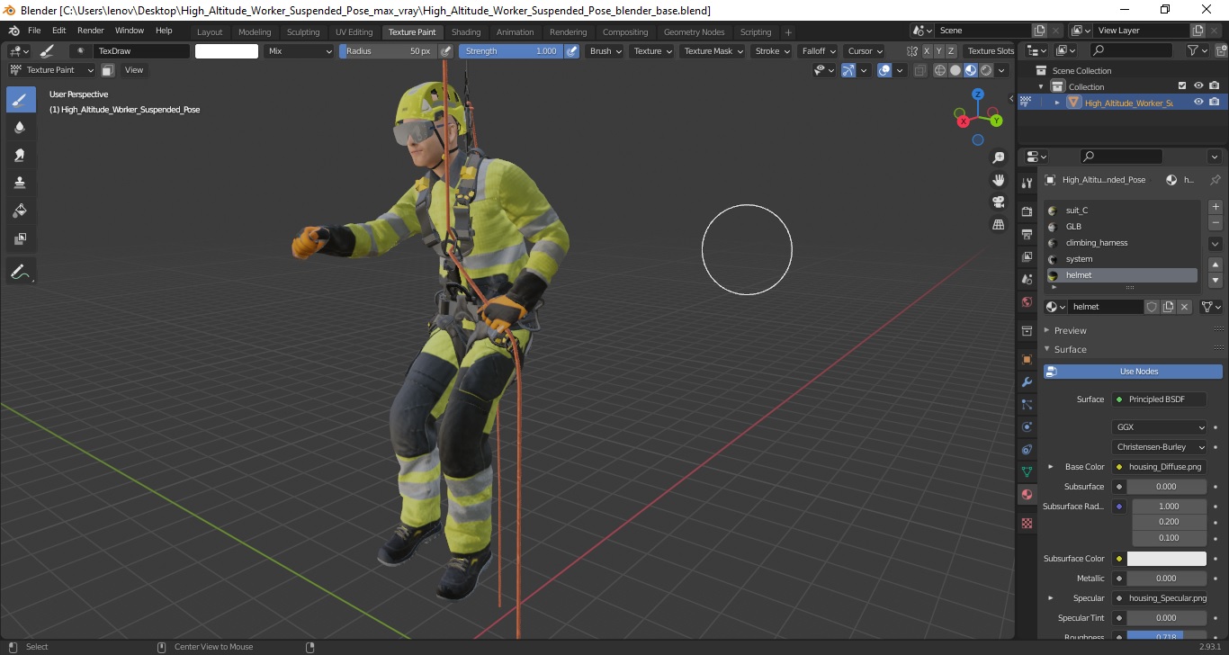 3D model High Altitude Worker Suspended Pose