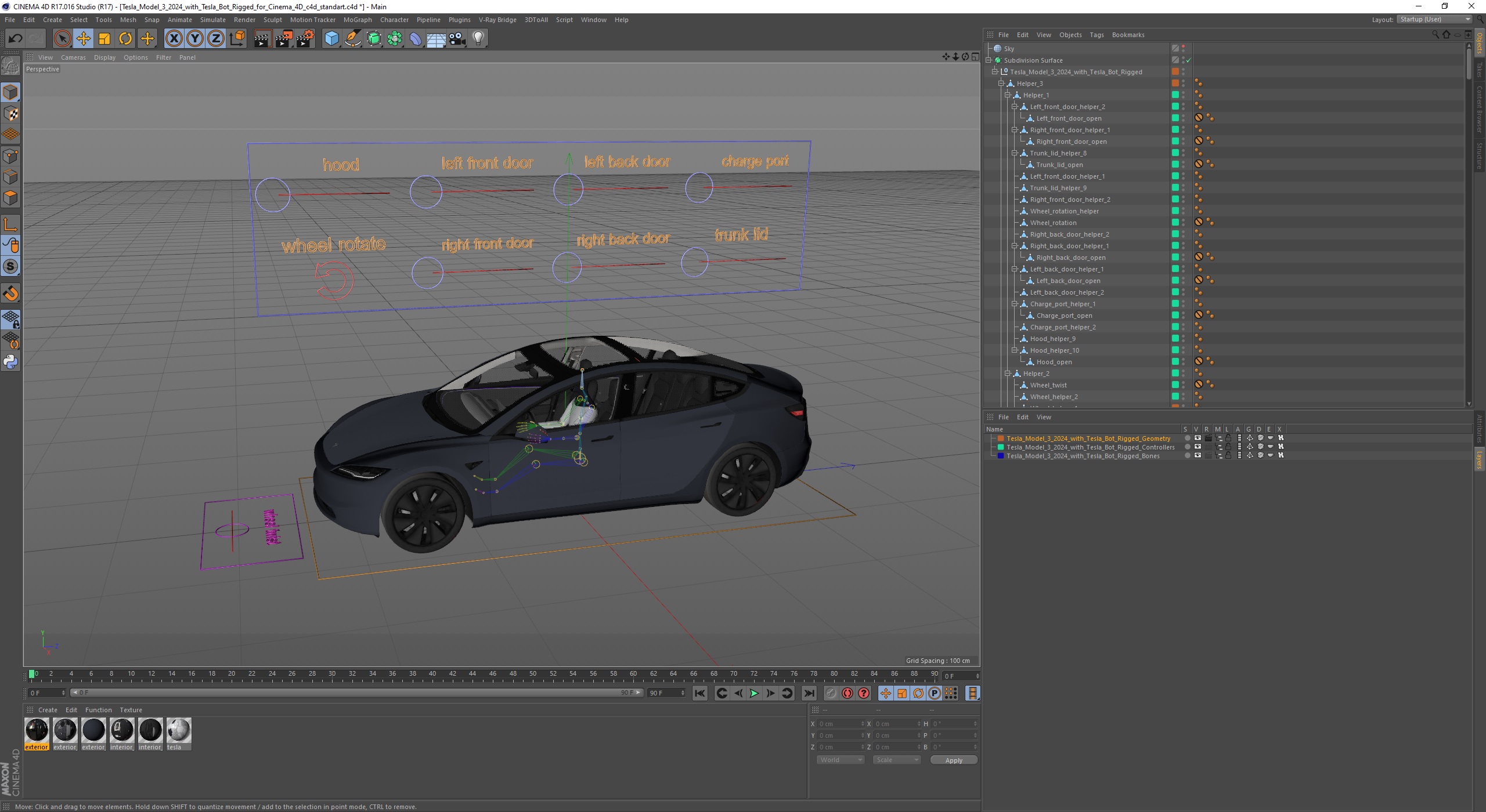 Tesla Model 3 2024 with Tesla Bot Rigged for Cinema 4D 3D model