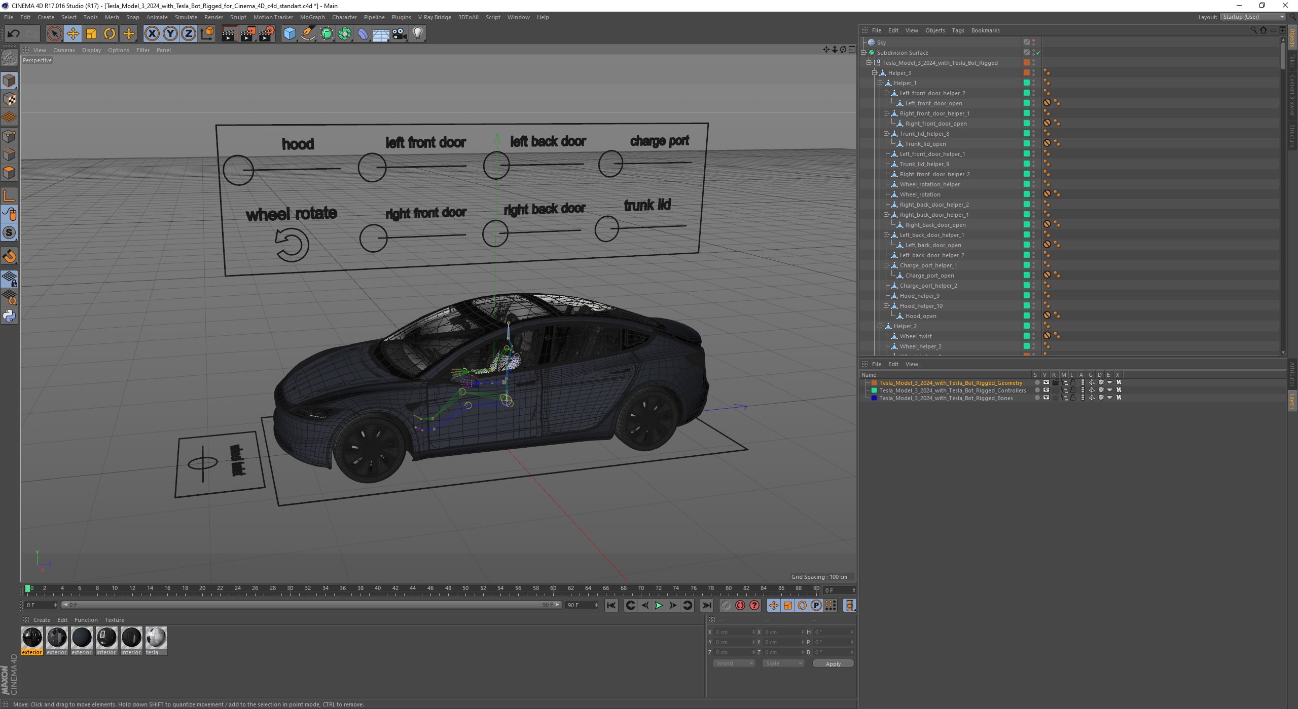 Tesla Model 3 2024 with Tesla Bot Rigged for Cinema 4D 3D model