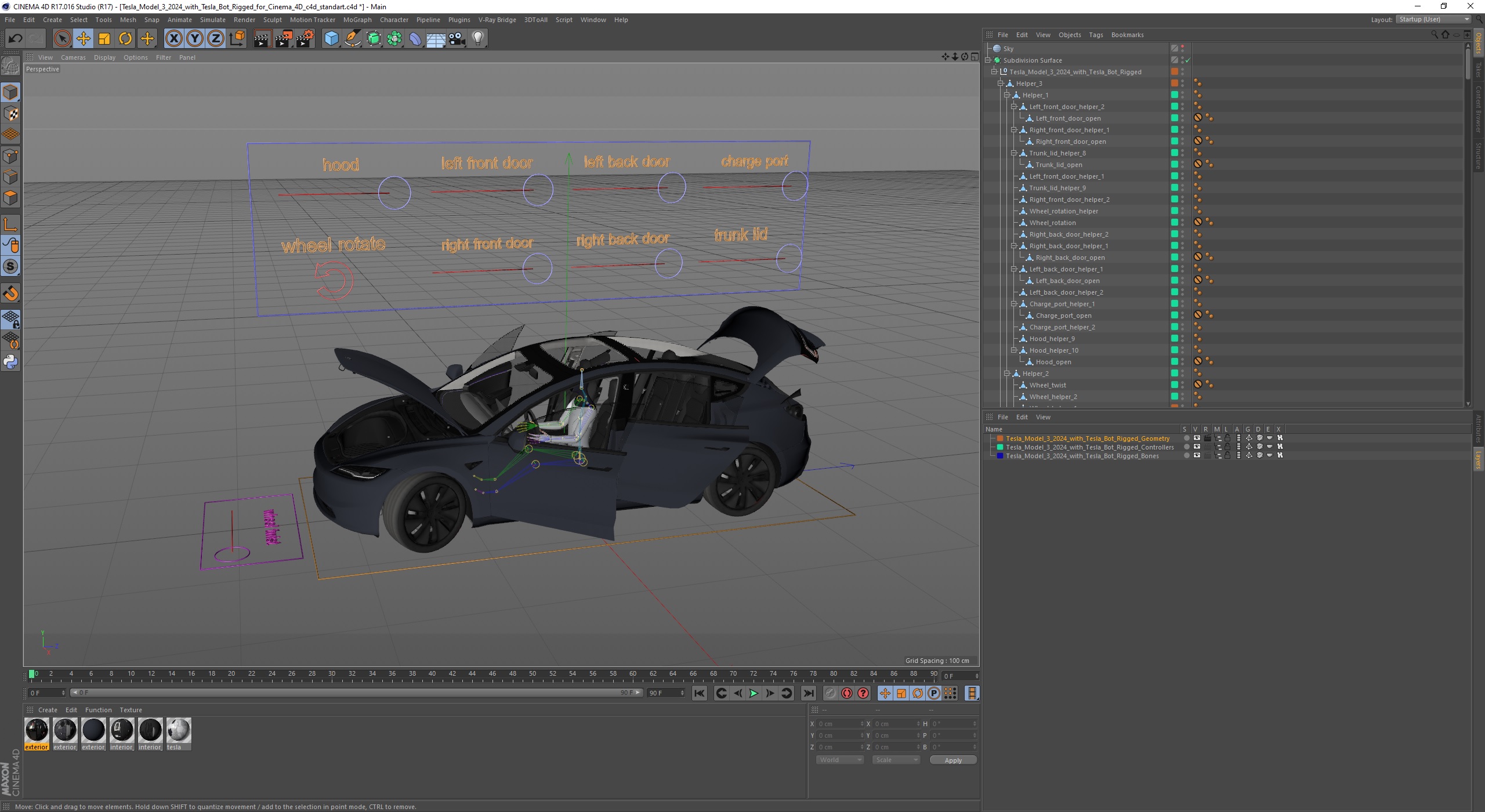 Tesla Model 3 2024 with Tesla Bot Rigged for Cinema 4D 3D model