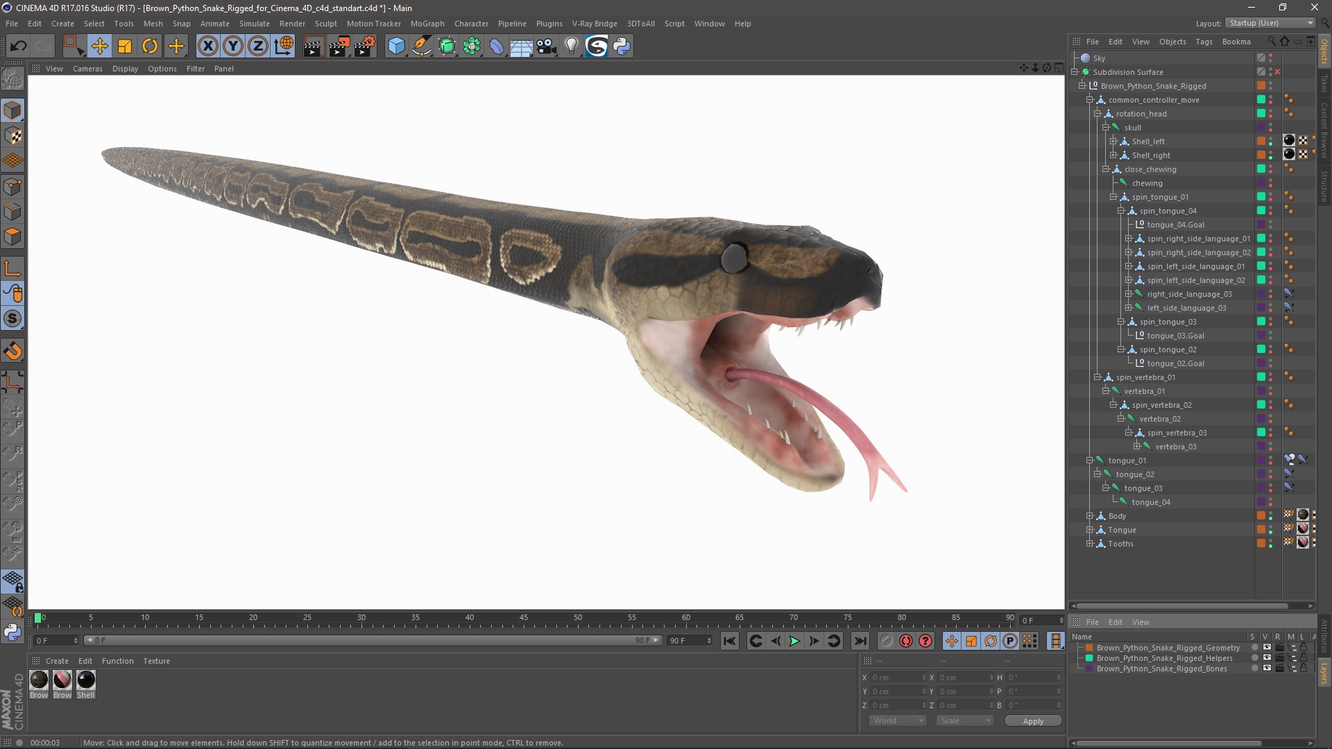 Brown Python Snake Rigged for Cinema 4D 3D model