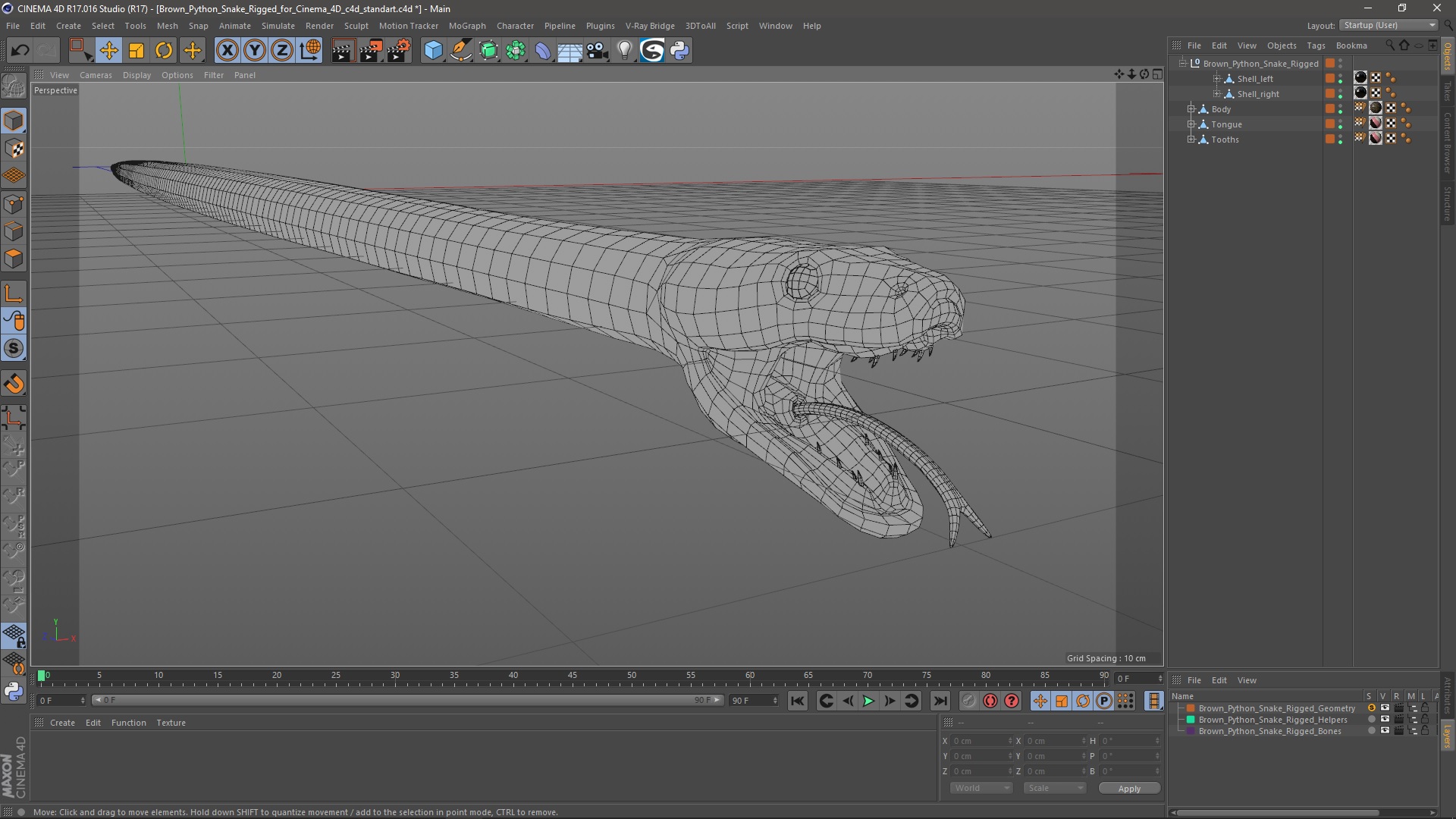 Brown Python Snake Rigged for Cinema 4D 3D model