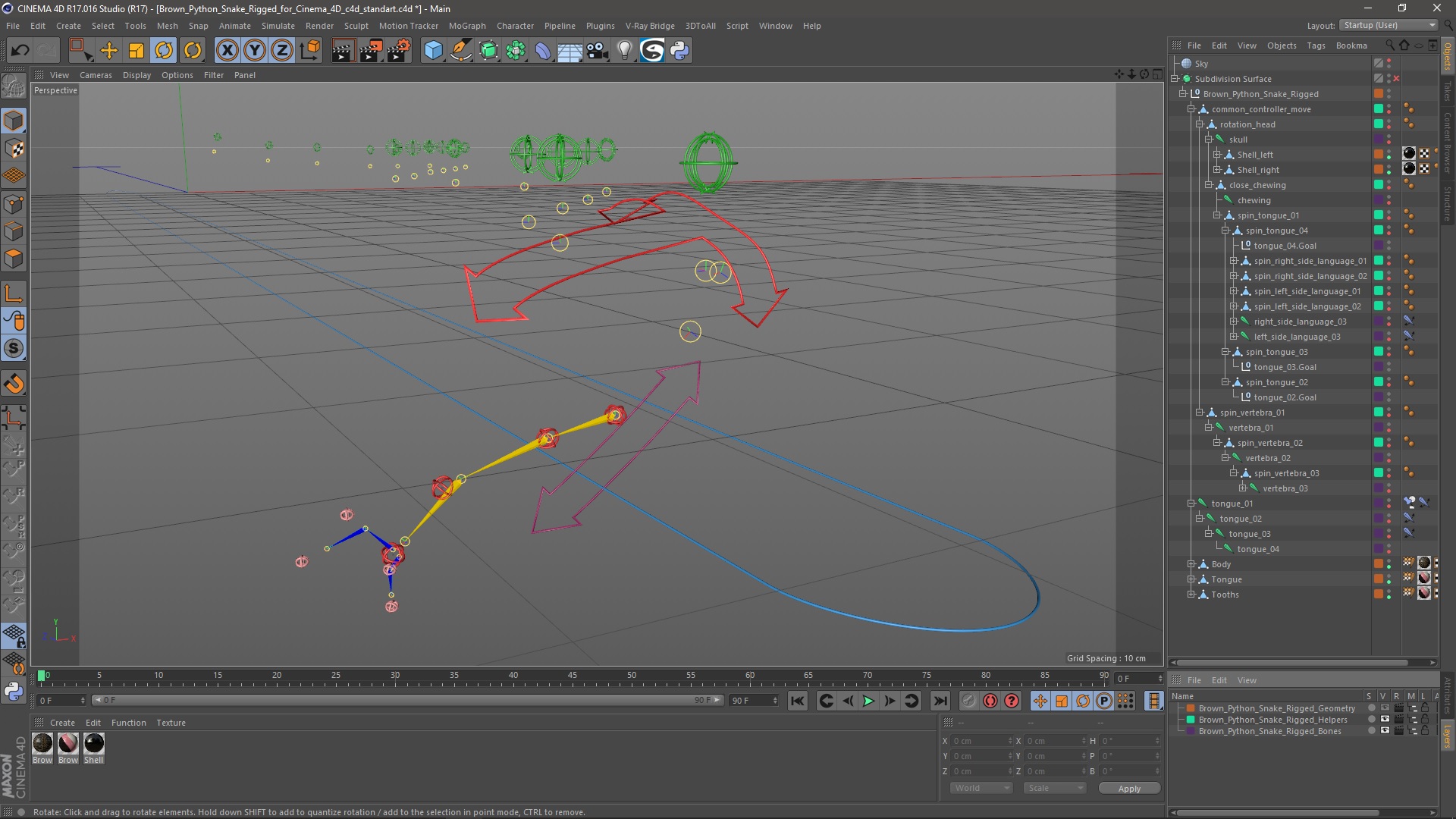 Brown Python Snake Rigged for Cinema 4D 3D model