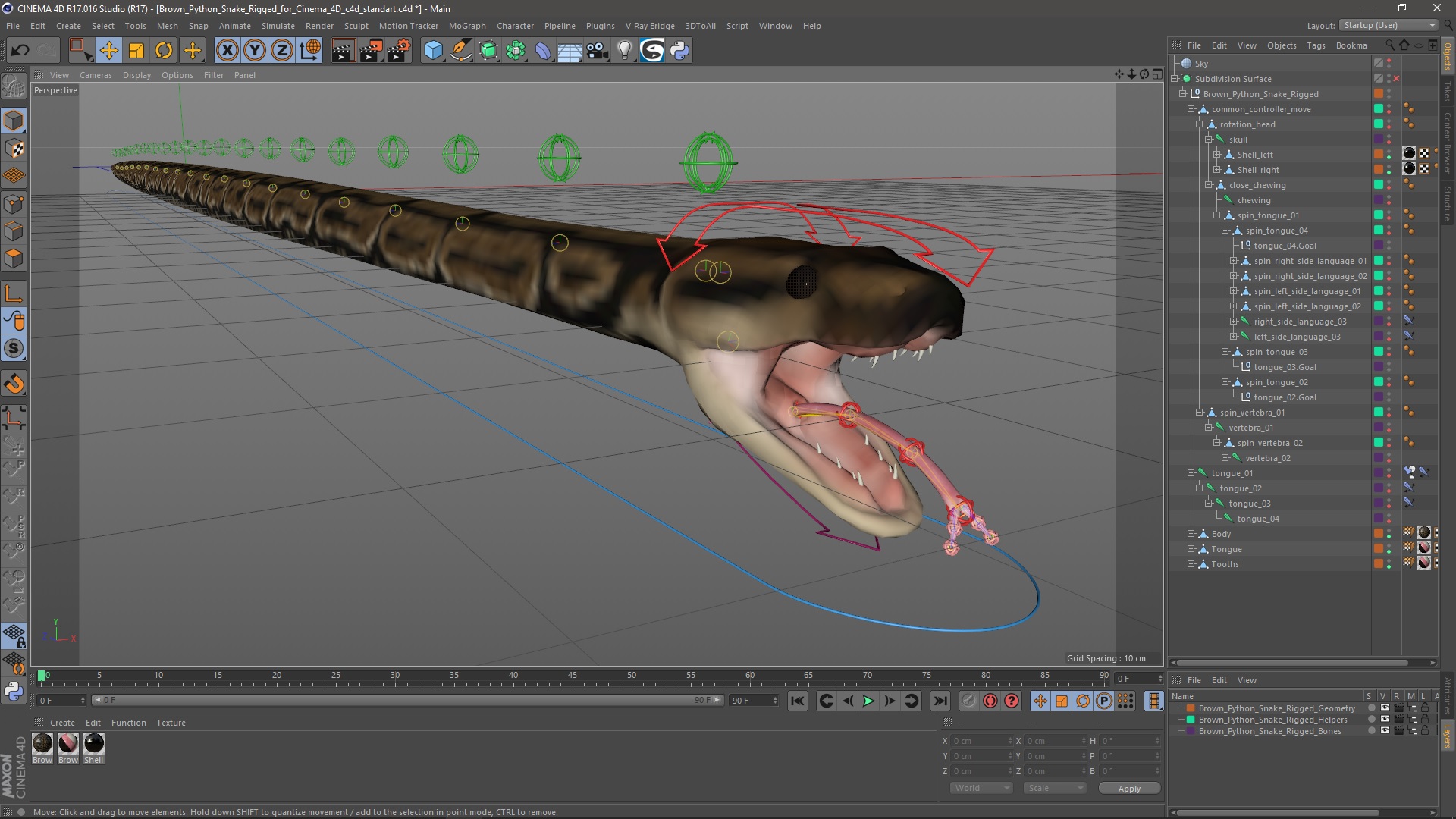 Brown Python Snake Rigged for Cinema 4D 3D model