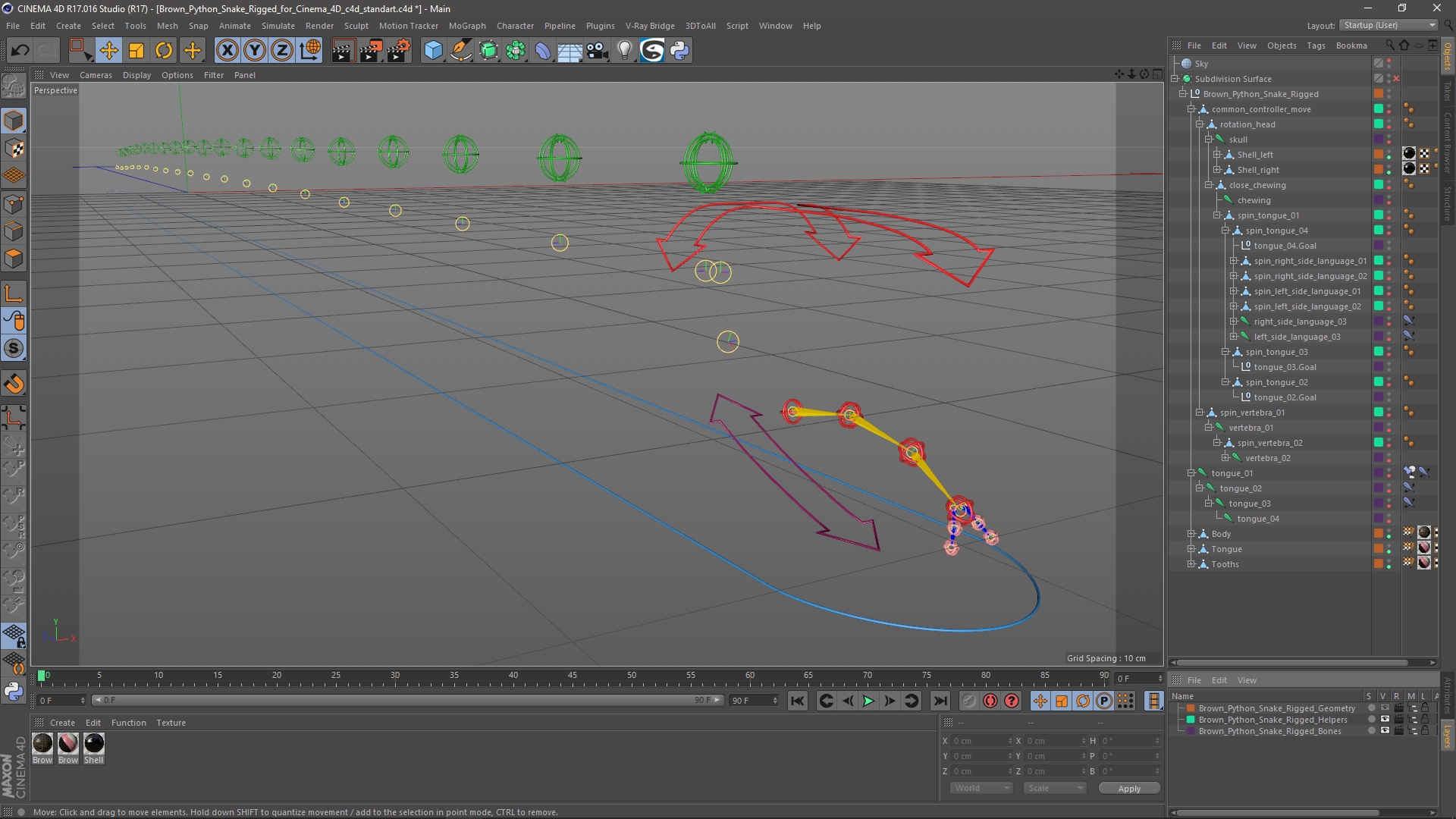 Brown Python Snake Rigged for Cinema 4D 3D model