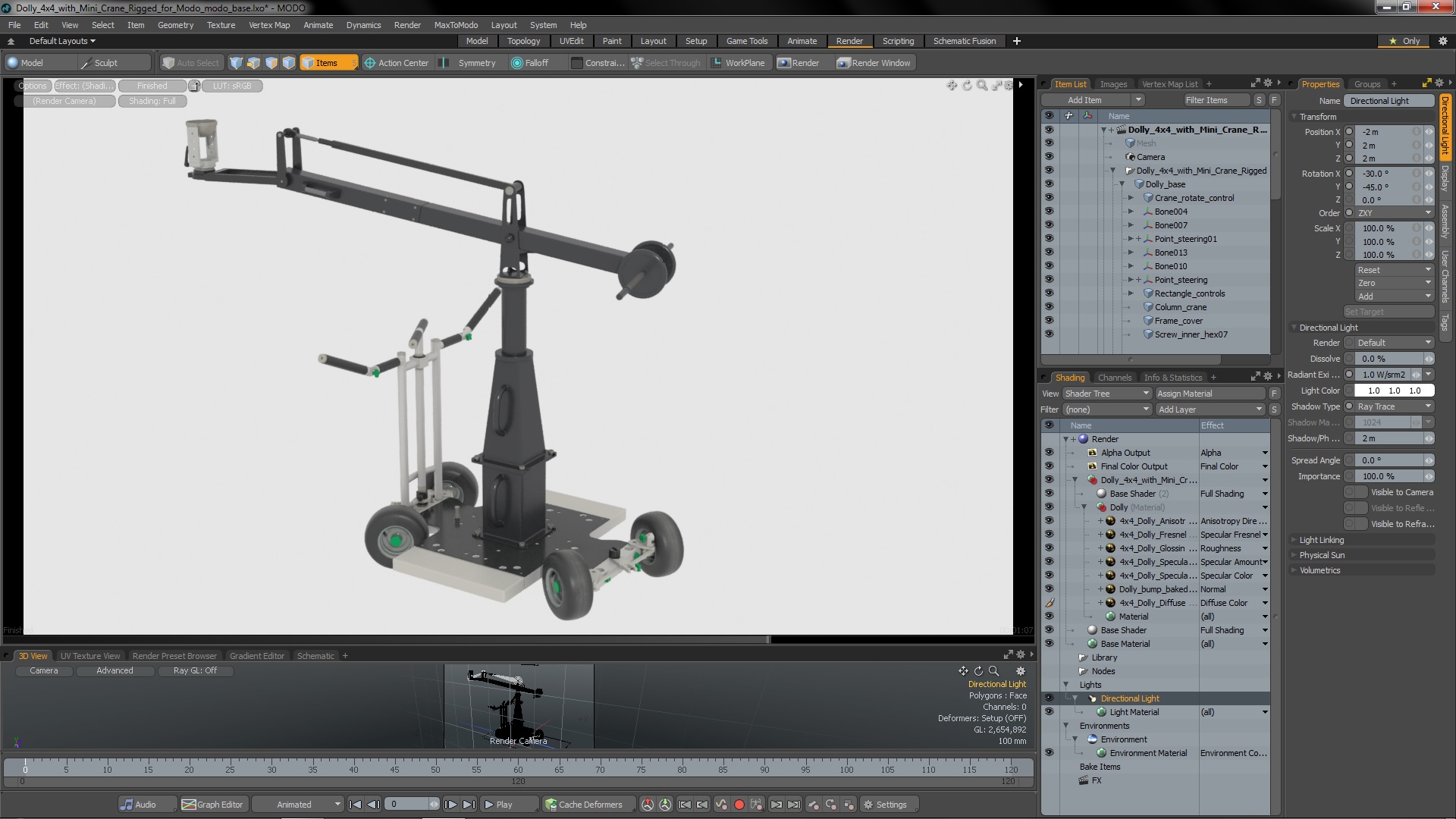 3D Dolly 4x4 with Mini Crane Rigged for Modo