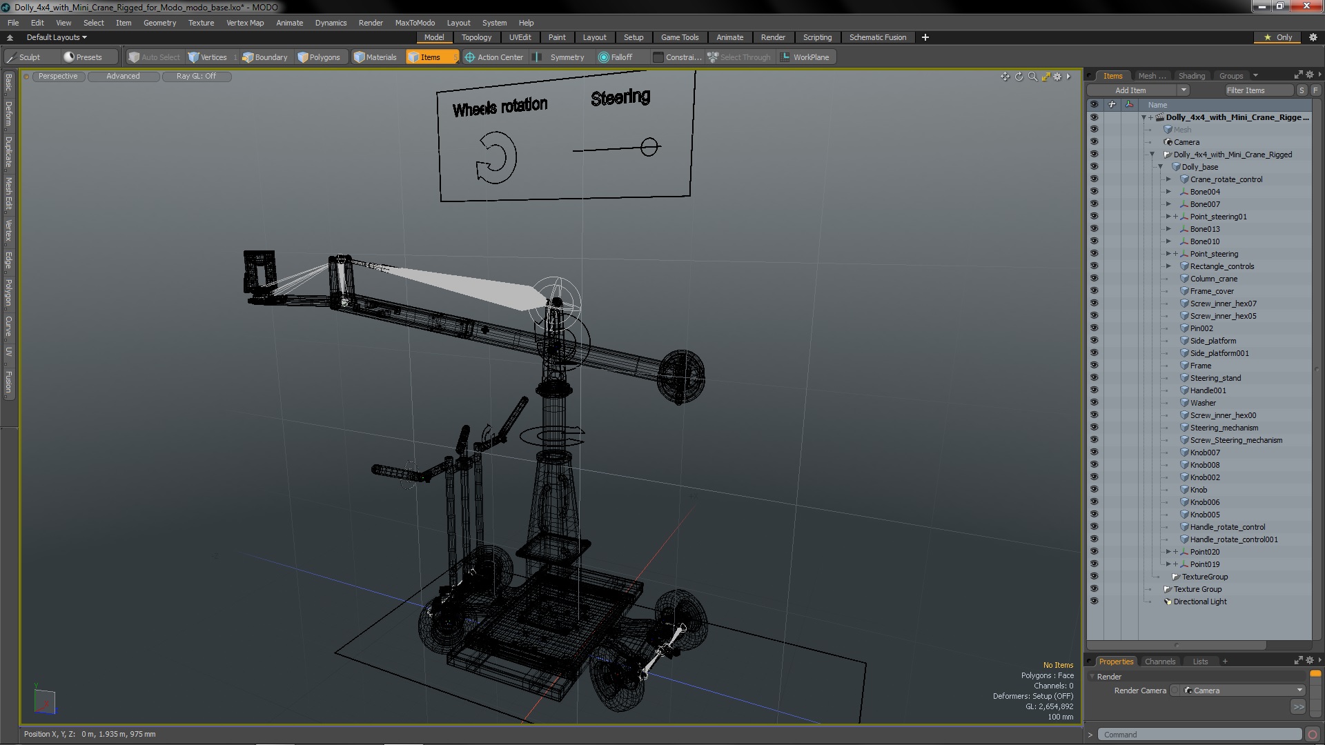 3D Dolly 4x4 with Mini Crane Rigged for Modo