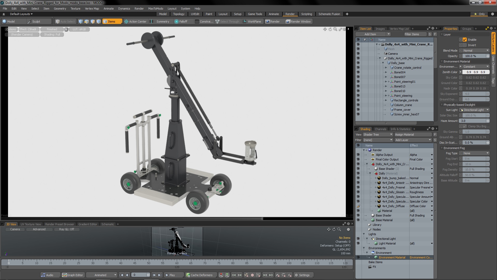 3D Dolly 4x4 with Mini Crane Rigged for Modo