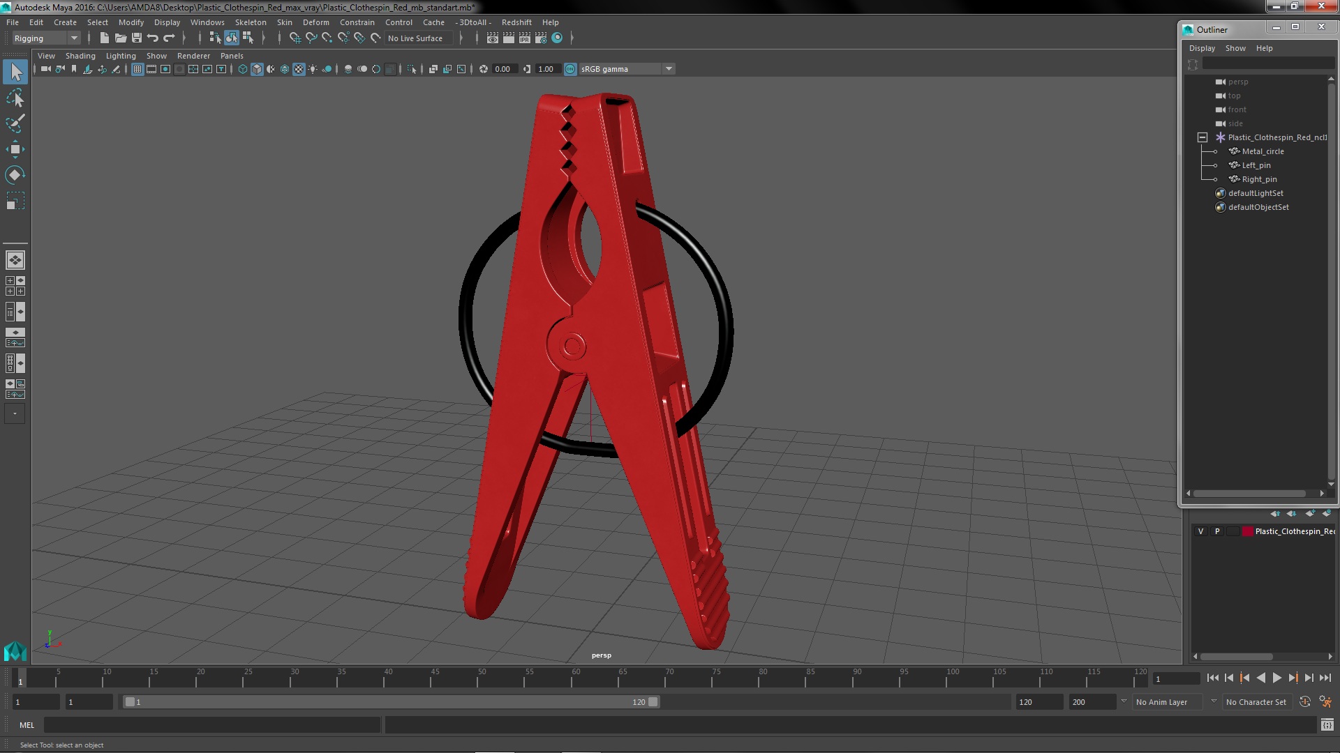 Plastic Clothespin Red 3D