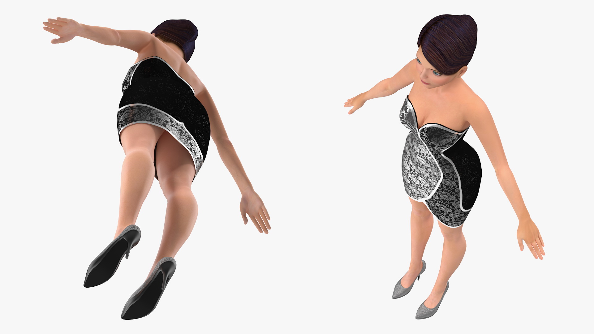 Cartoon Young Girl Party Clothes T-Pose 3D model