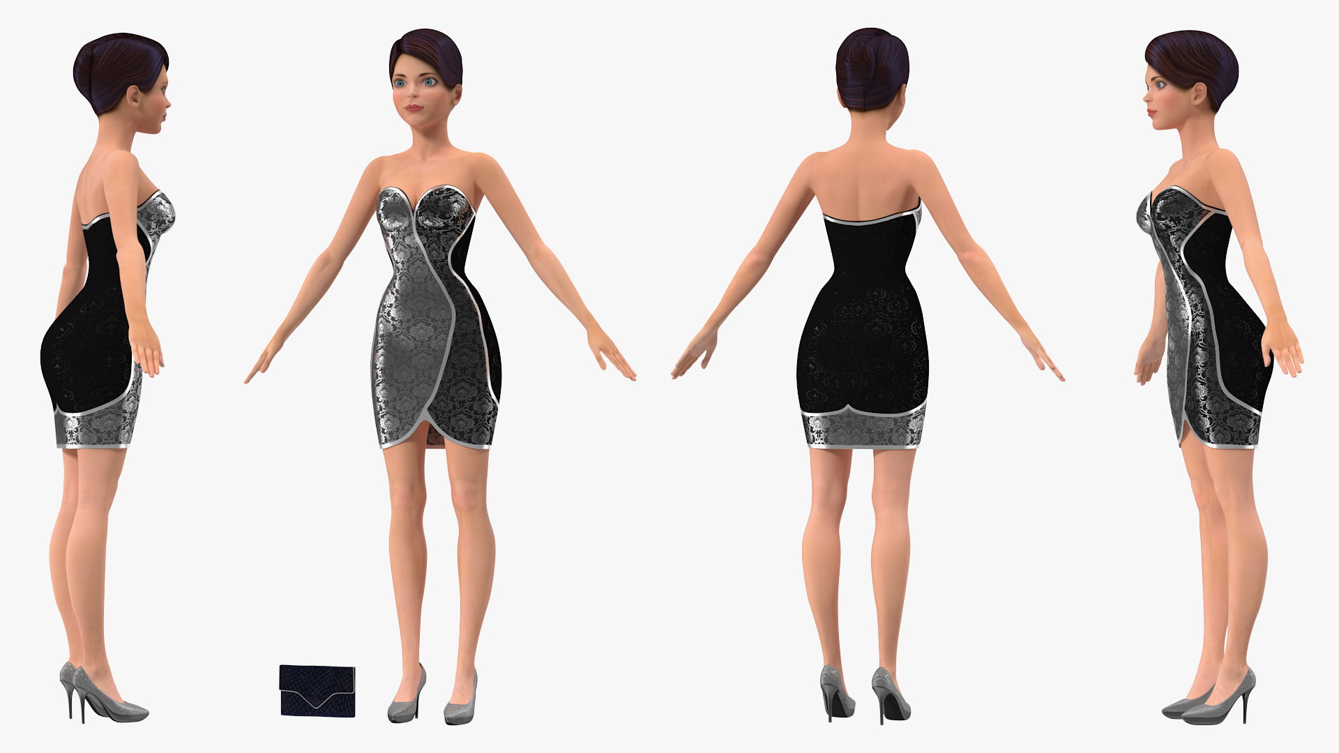 Cartoon Young Girl Party Clothes T-Pose 3D model