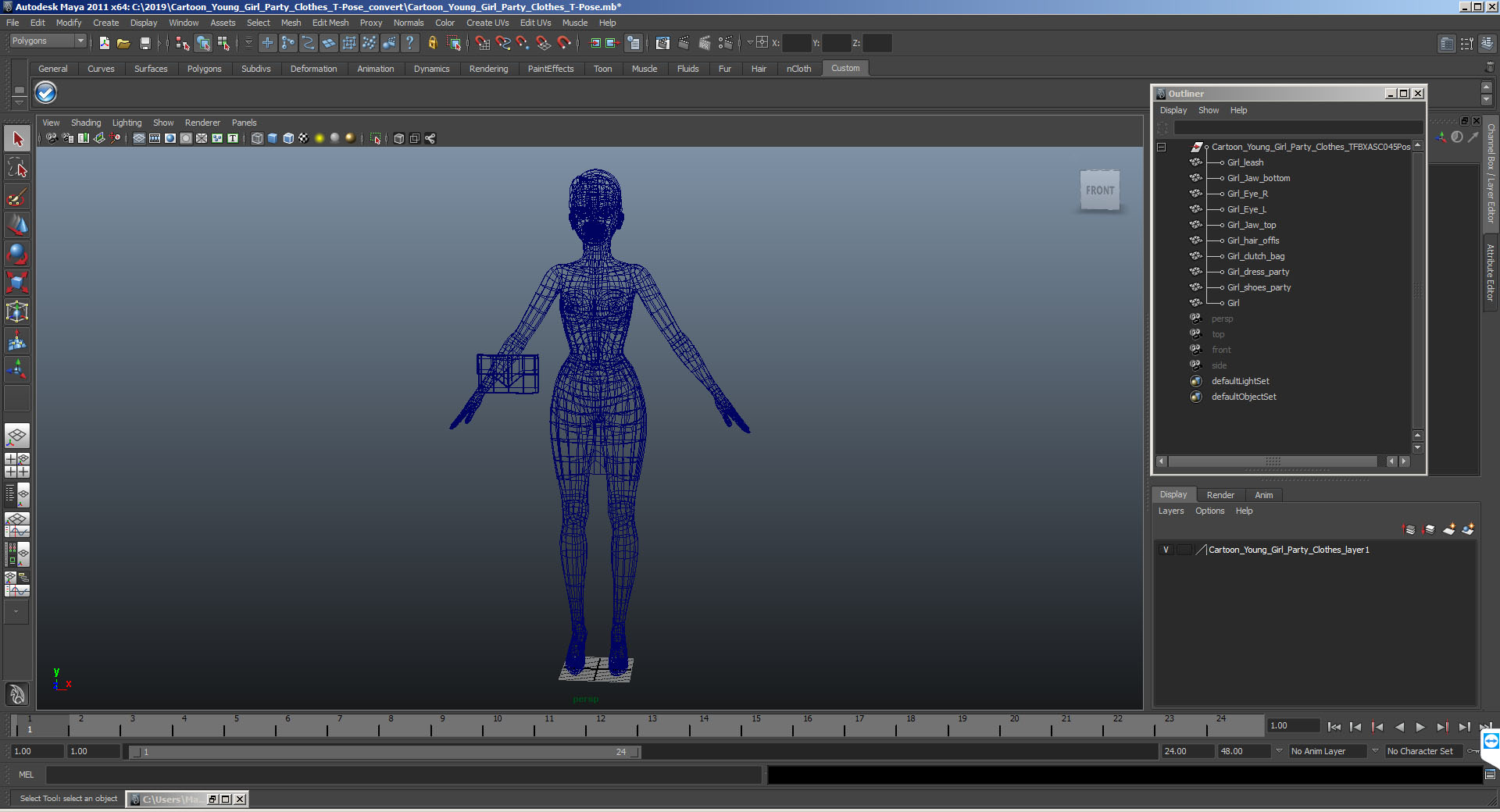 Cartoon Young Girl Party Clothes T-Pose 3D model