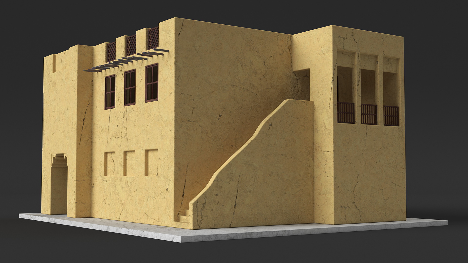 3D Two Story Arab Adobe House