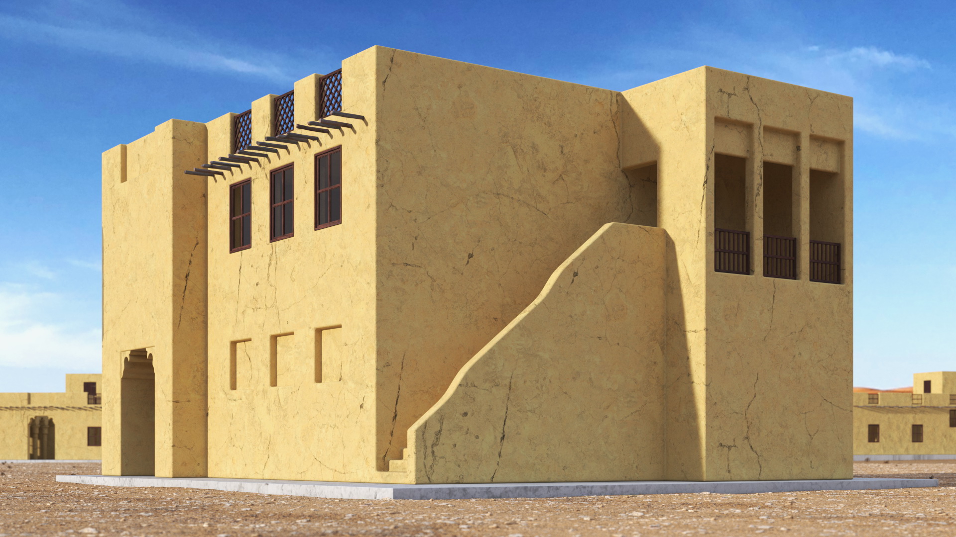 3D Two Story Arab Adobe House