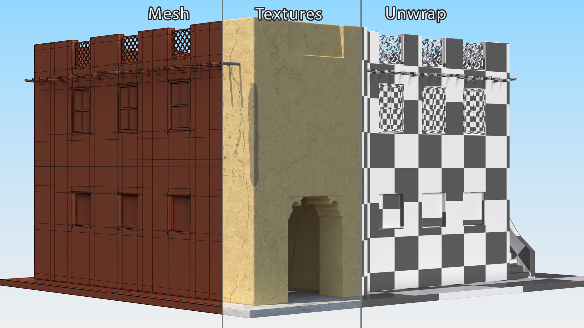 3D Two Story Arab Adobe House