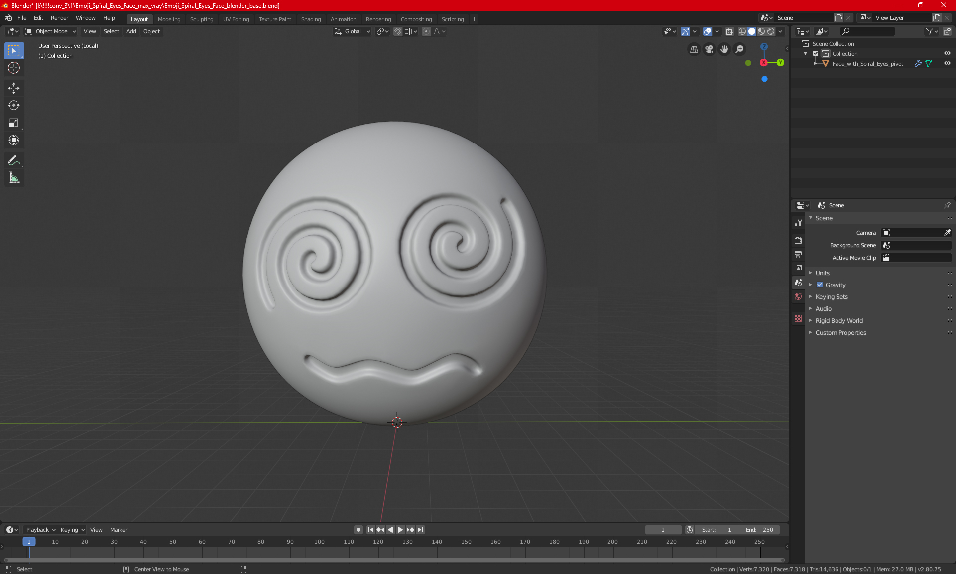 Emoji Spiral Eyes Face 3D