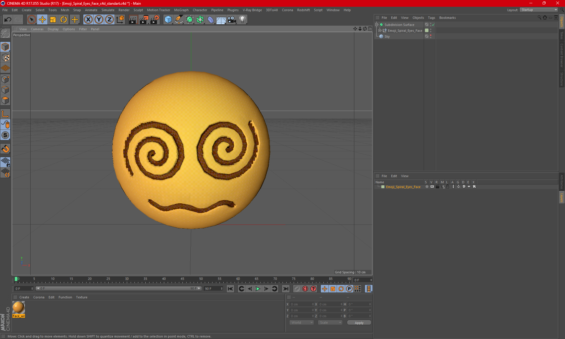 Emoji Spiral Eyes Face 3D