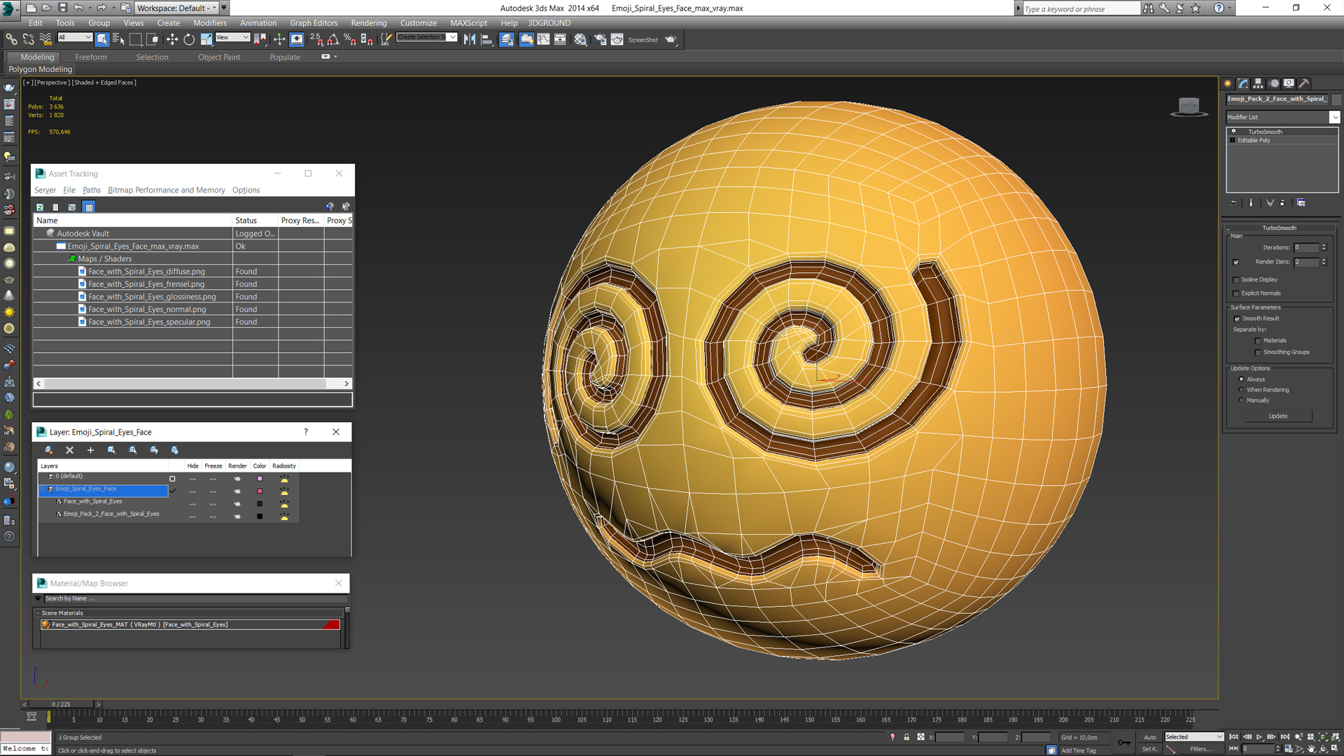 Emoji Spiral Eyes Face 3D