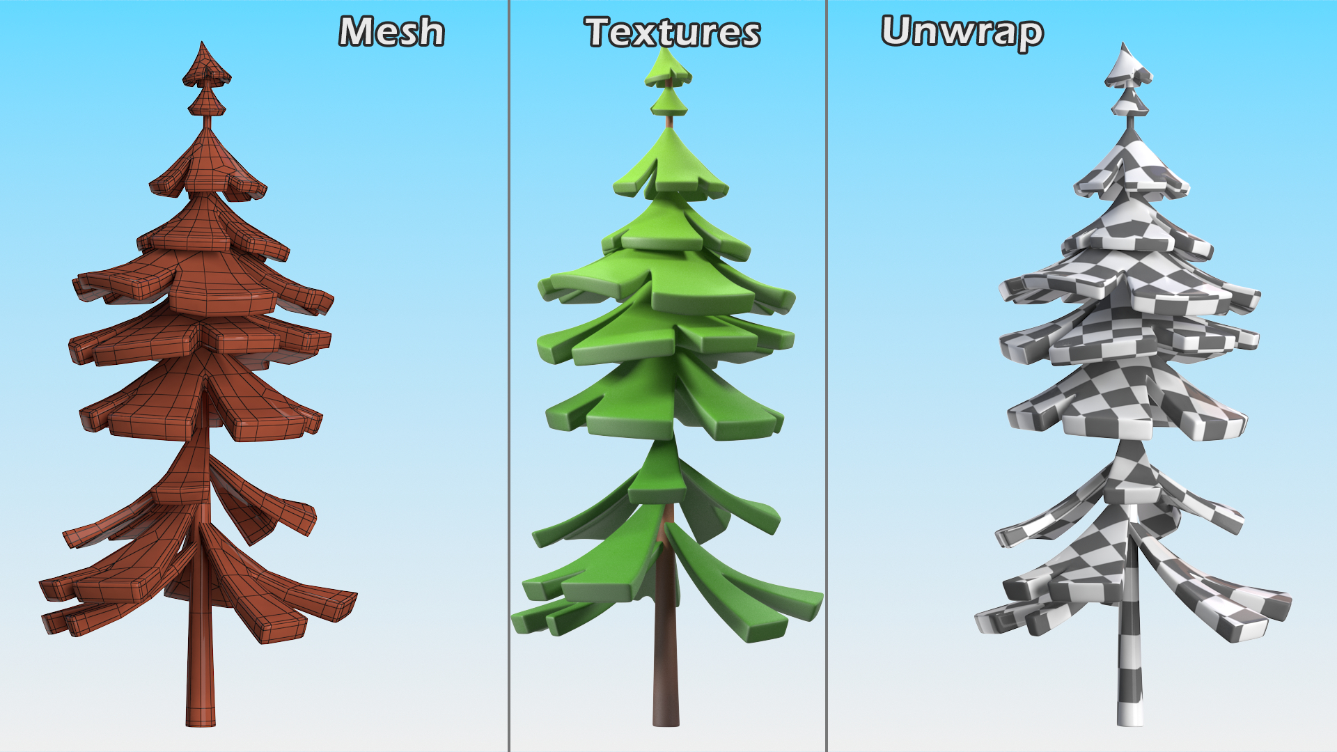 3D model Cartoon Fur Tree Crooked Simple Coloring