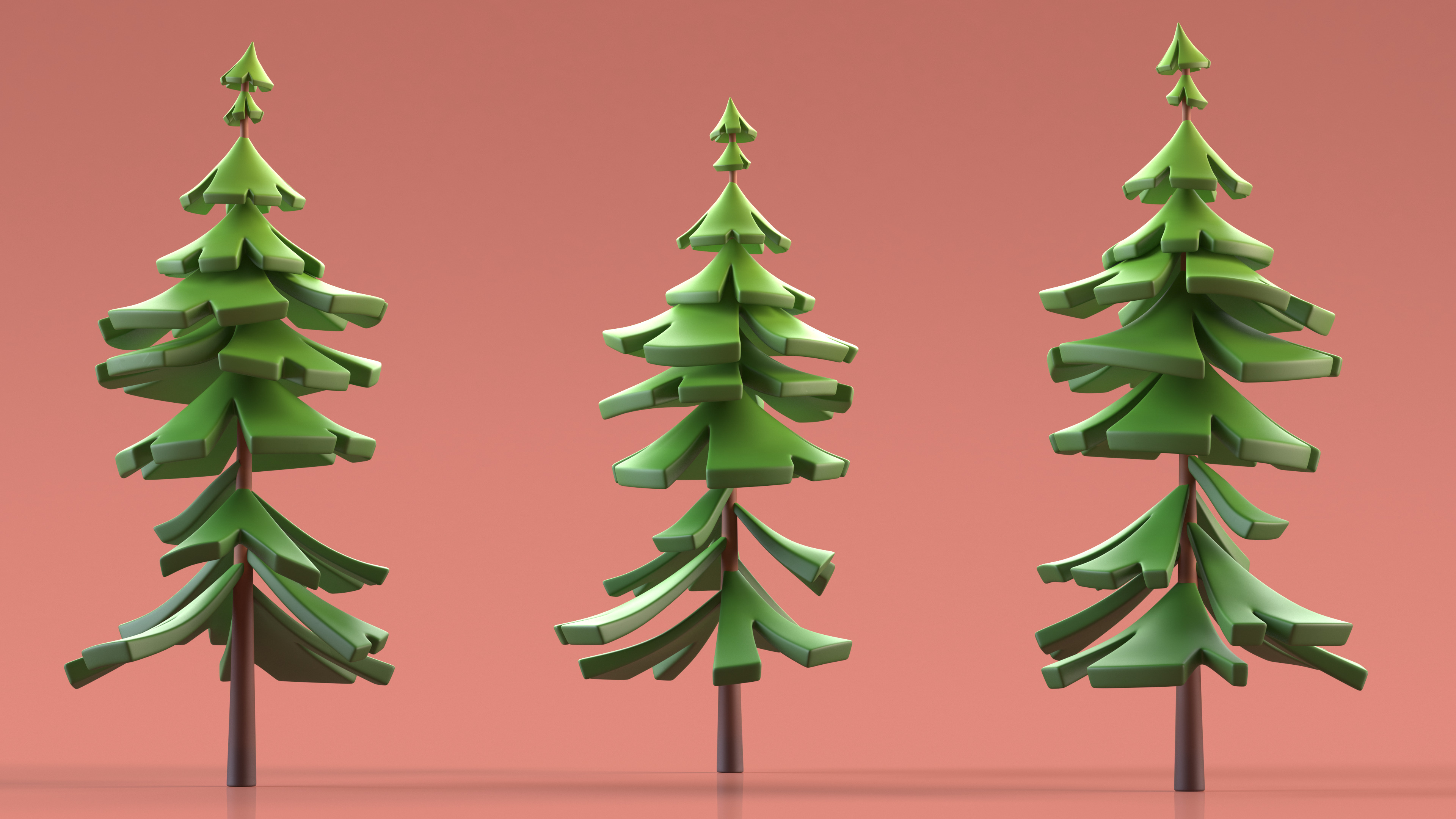 3D model Cartoon Fur Tree Crooked Simple Coloring