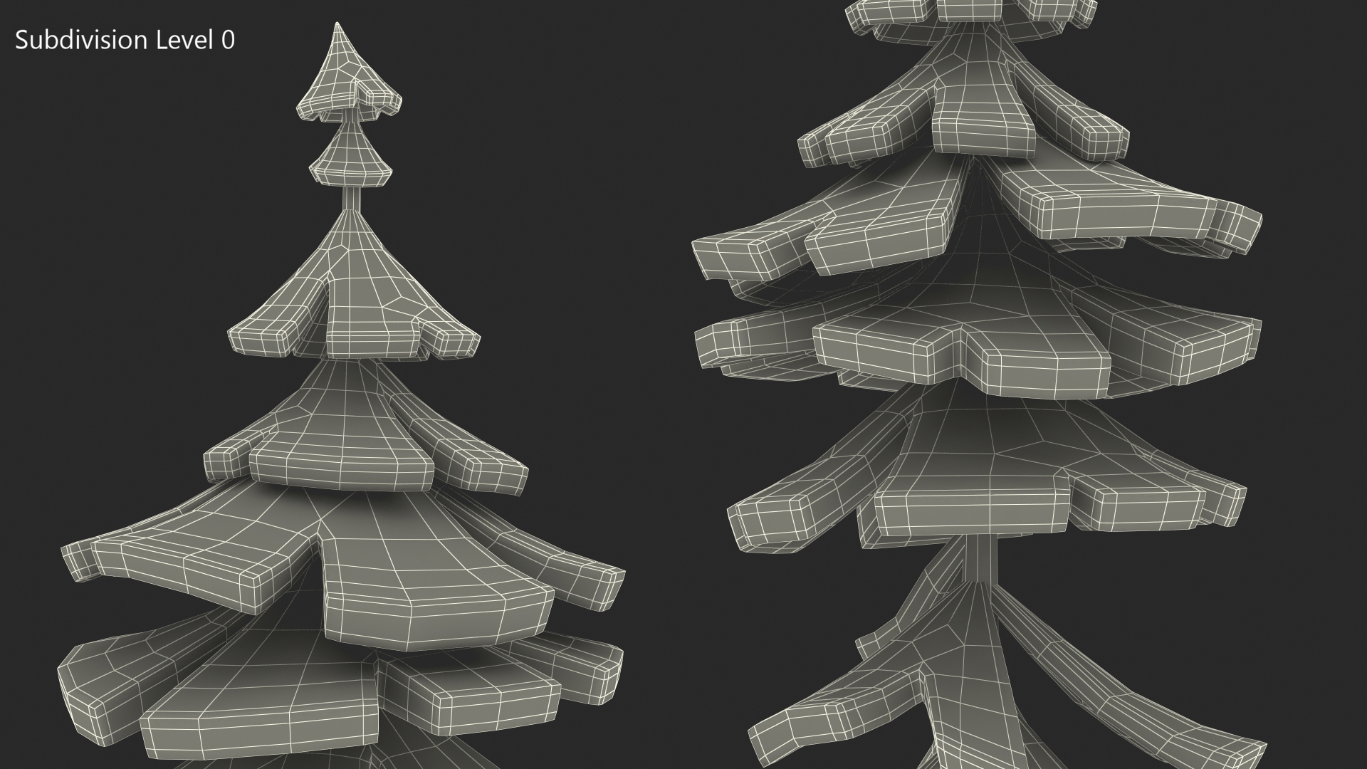 3D model Cartoon Fur Tree Crooked Simple Coloring