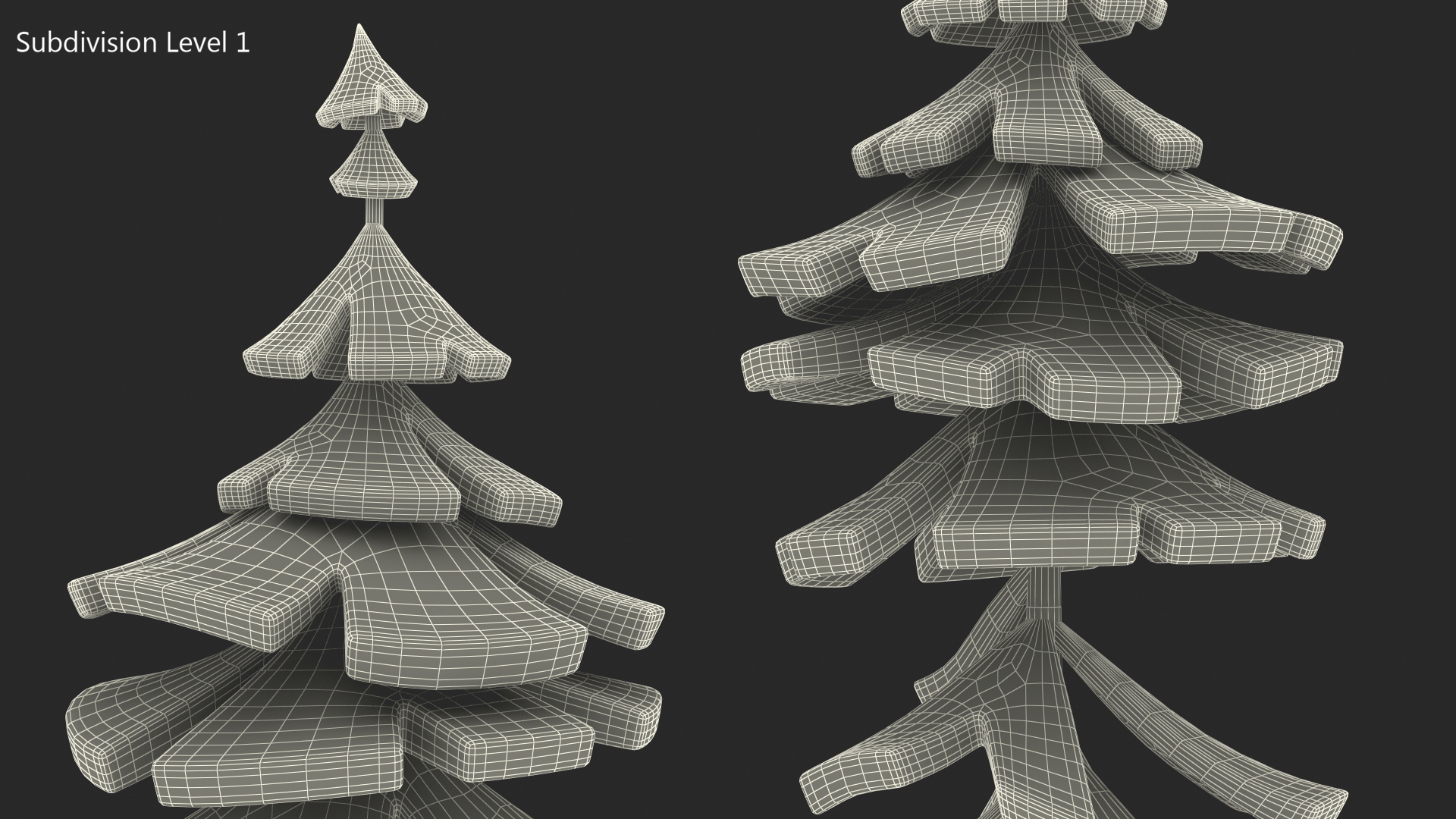 3D model Cartoon Fur Tree Crooked Simple Coloring