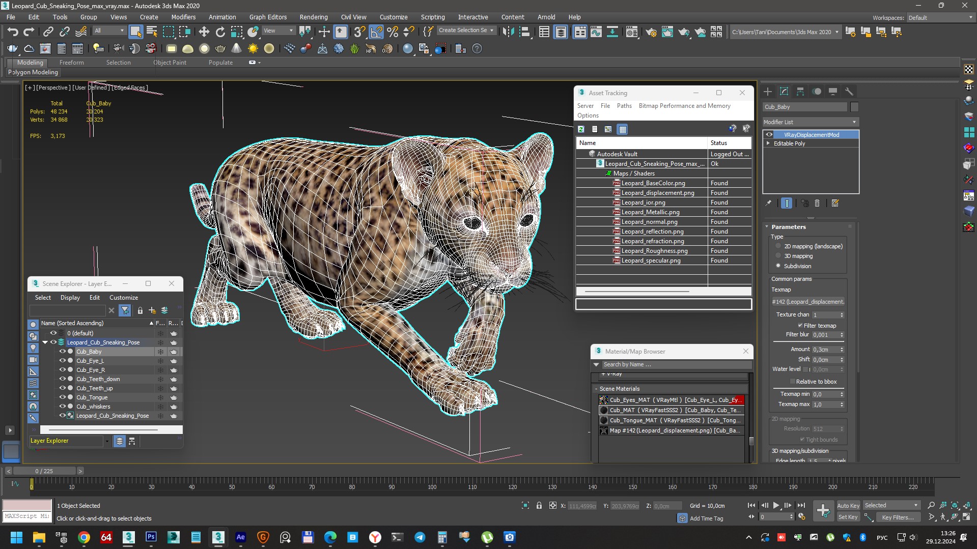 3D model Leopard Cub Sneaking Pose