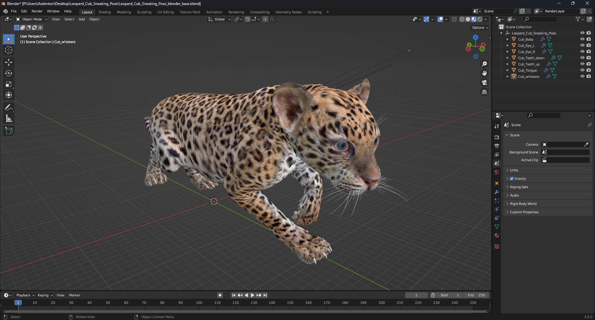 3D model Leopard Cub Sneaking Pose