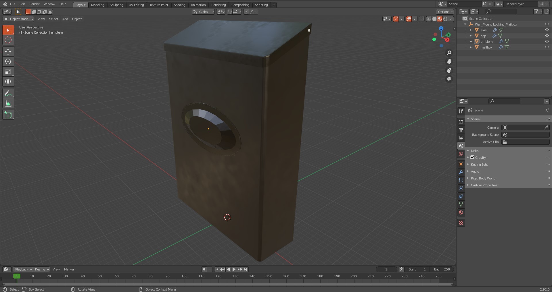 3D Wall Mount Locking Mailbox