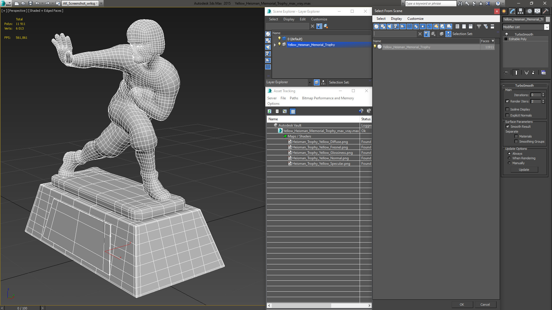 3D model Yellow Heisman Memorial Trophy