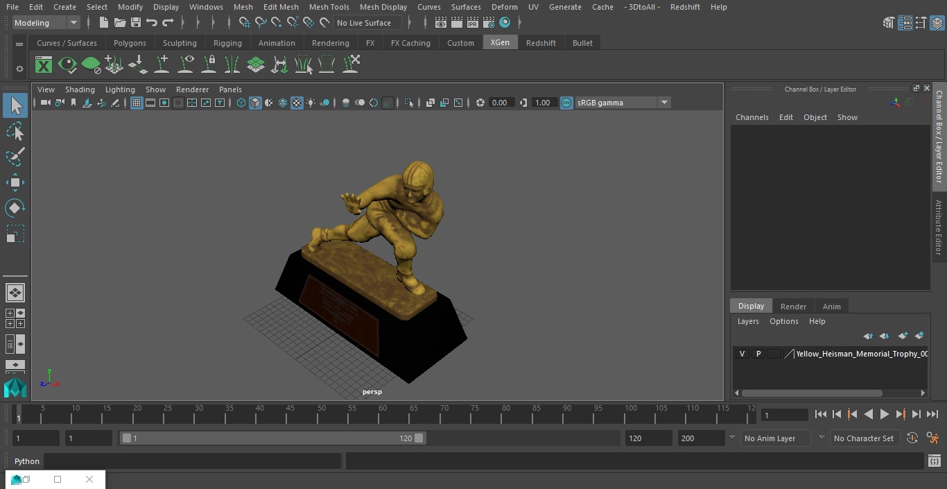 3D model Yellow Heisman Memorial Trophy