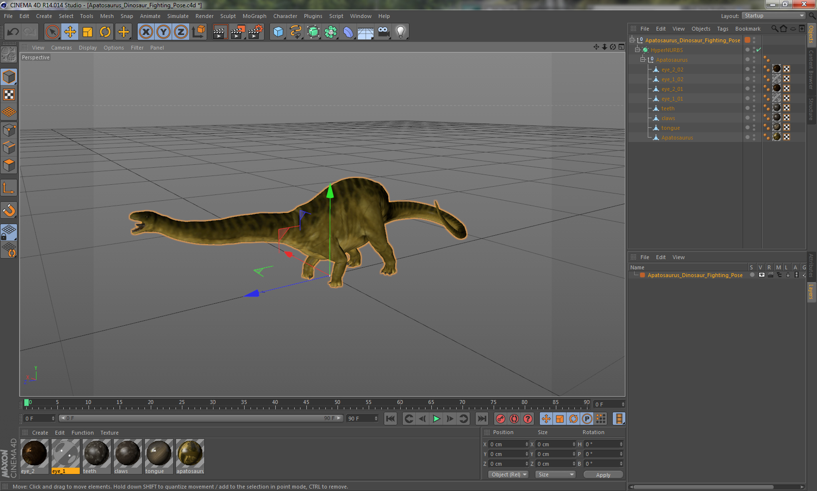 Apatosaurus Dinosaur Fighting Pose 3D model