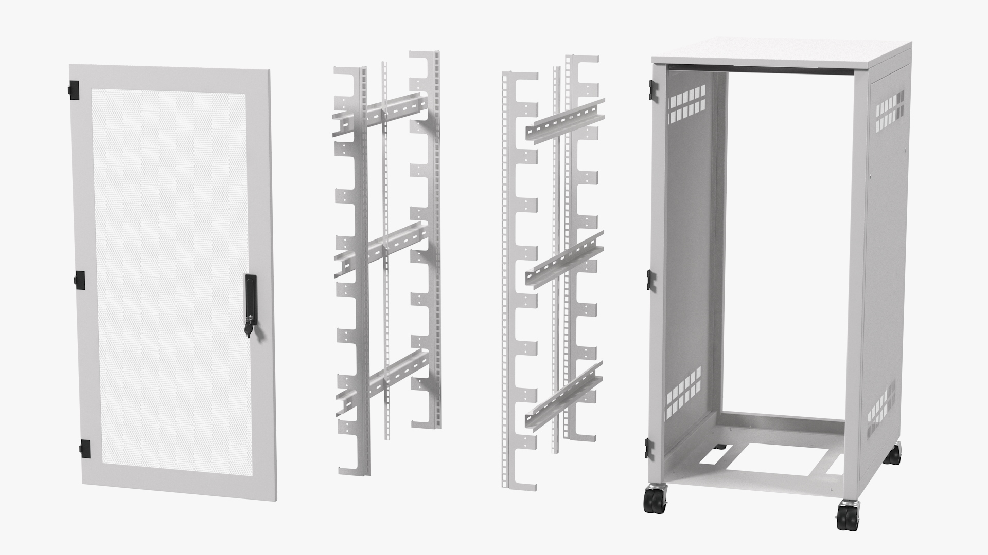 3D Floor Standing Rack Cabinet 27U White Empty model