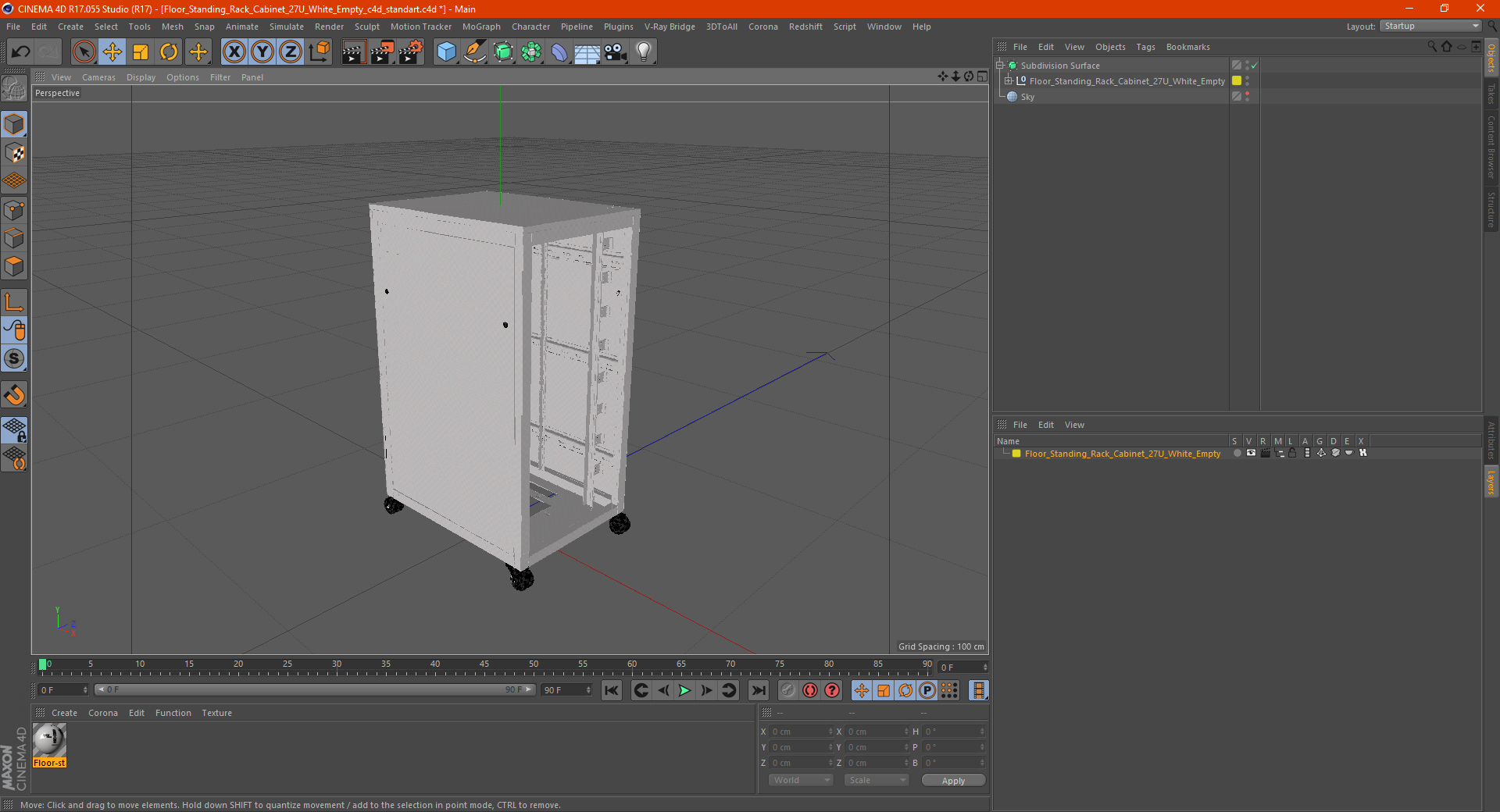 3D Floor Standing Rack Cabinet 27U White Empty model