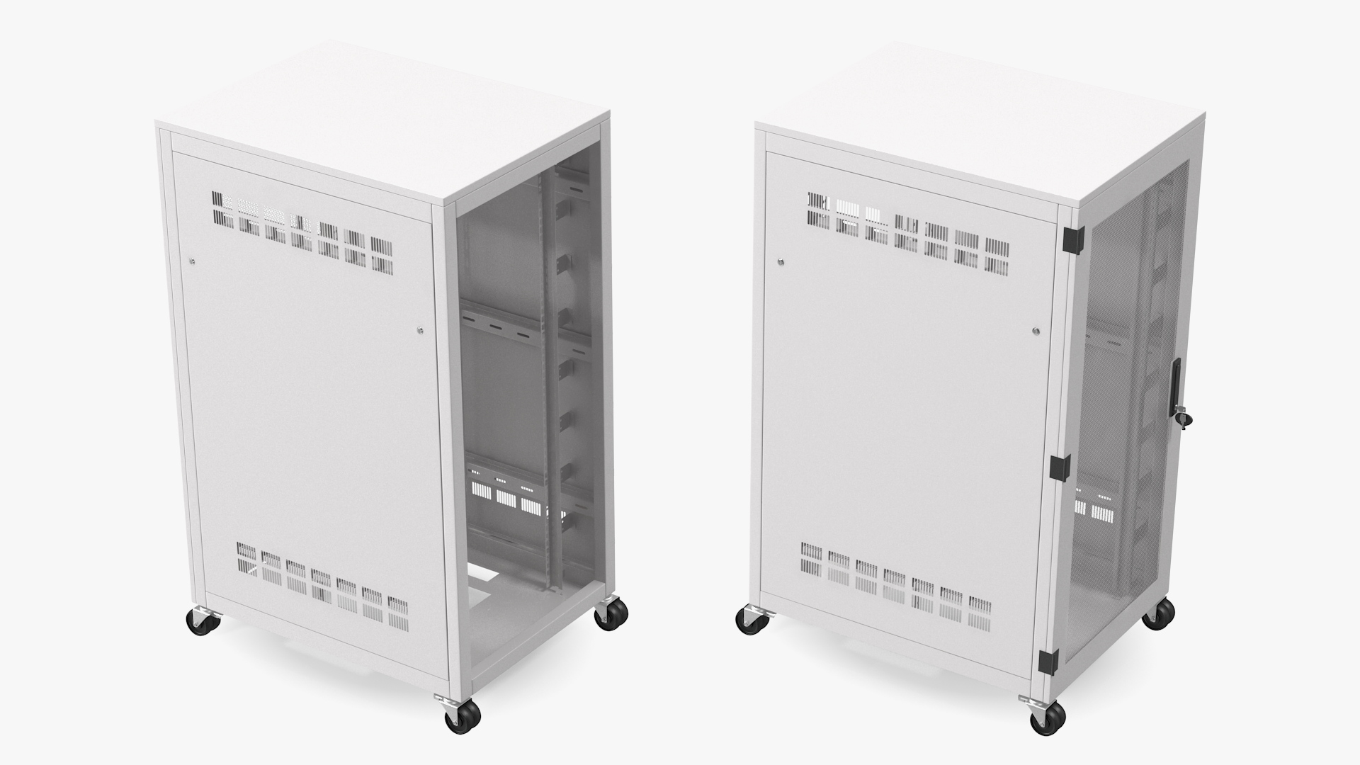 3D Floor Standing Rack Cabinet 27U White Empty model