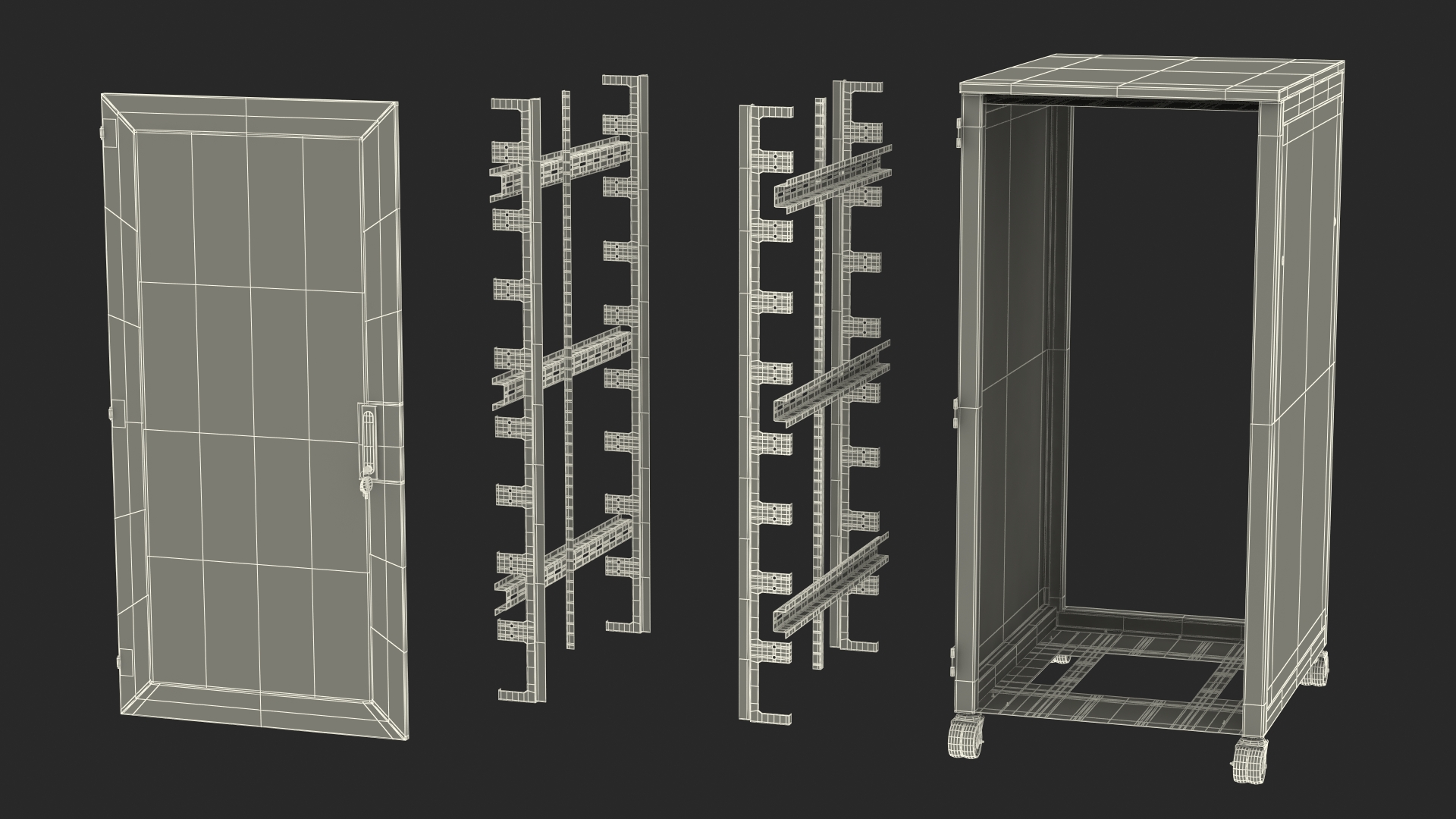 3D Floor Standing Rack Cabinet 27U White Empty model