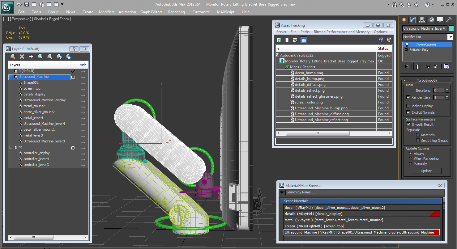 Rotary Medical Monitor Rigged 3D model