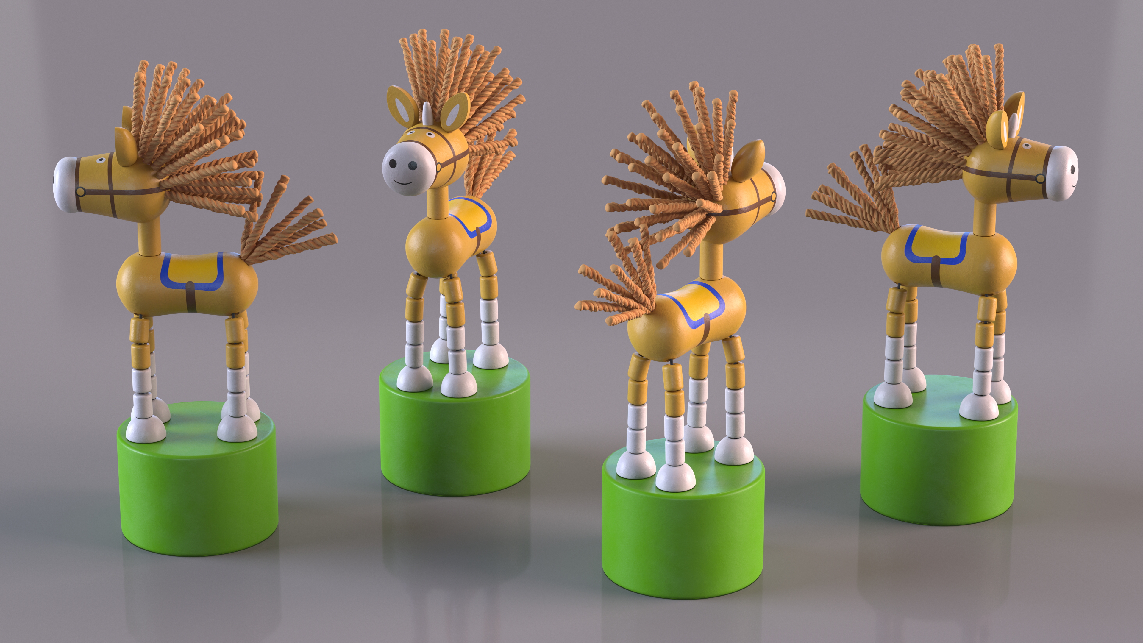 3D Unicorn Puppet Toy Yellow Rigged for Cinema 4D
