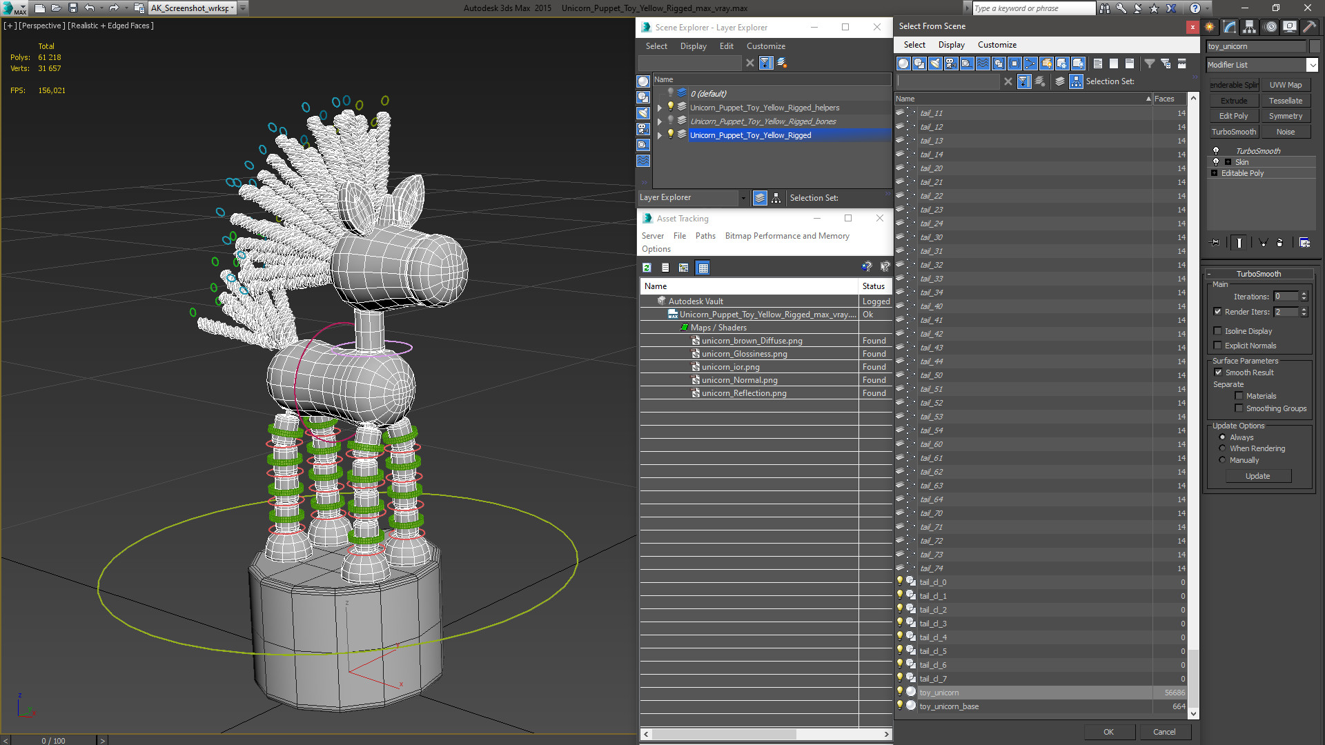 3D Unicorn Puppet Toy Yellow Rigged for Cinema 4D