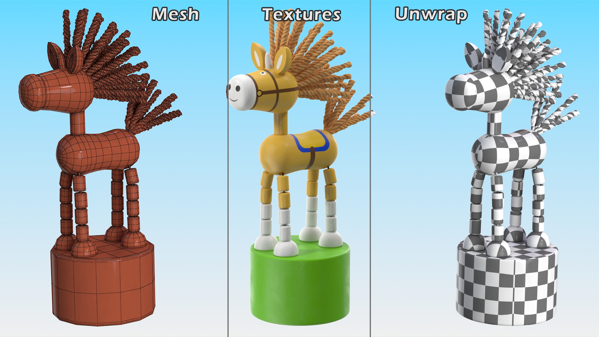 3D Unicorn Puppet Toy Yellow Rigged for Cinema 4D