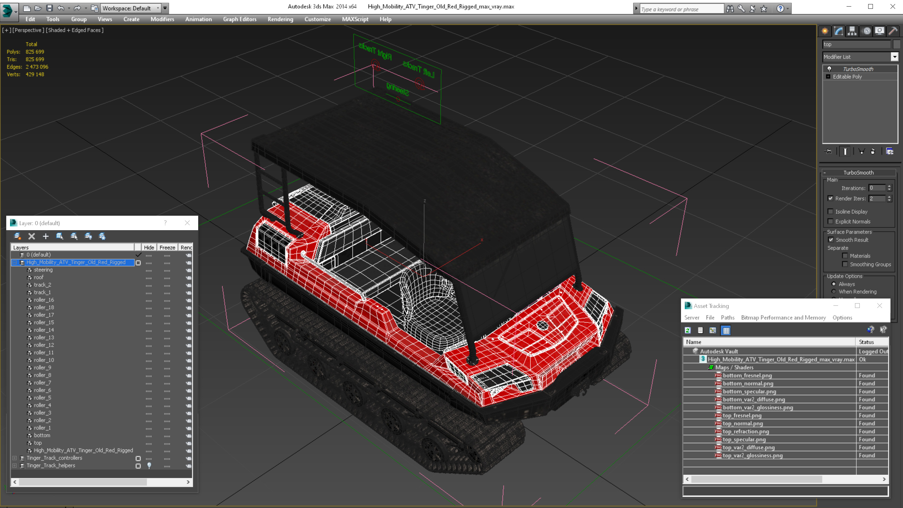 High Mobility ATV Tinger Old Red Rigged 3D model