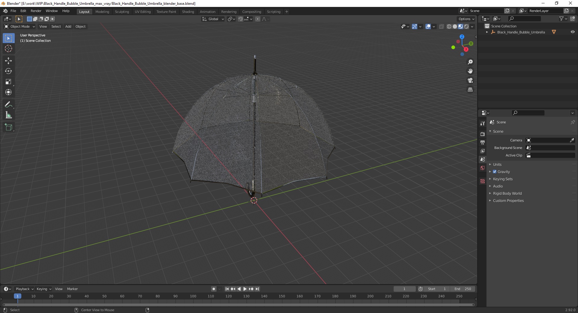 3D Black Handle Bubble Umbrella model