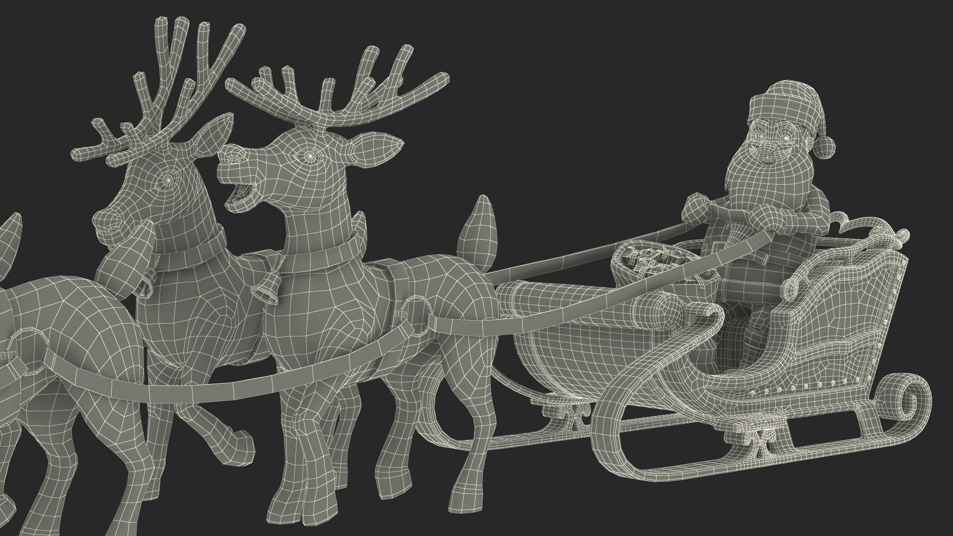 Santa Claus Deer Sleigh Standing 3D
