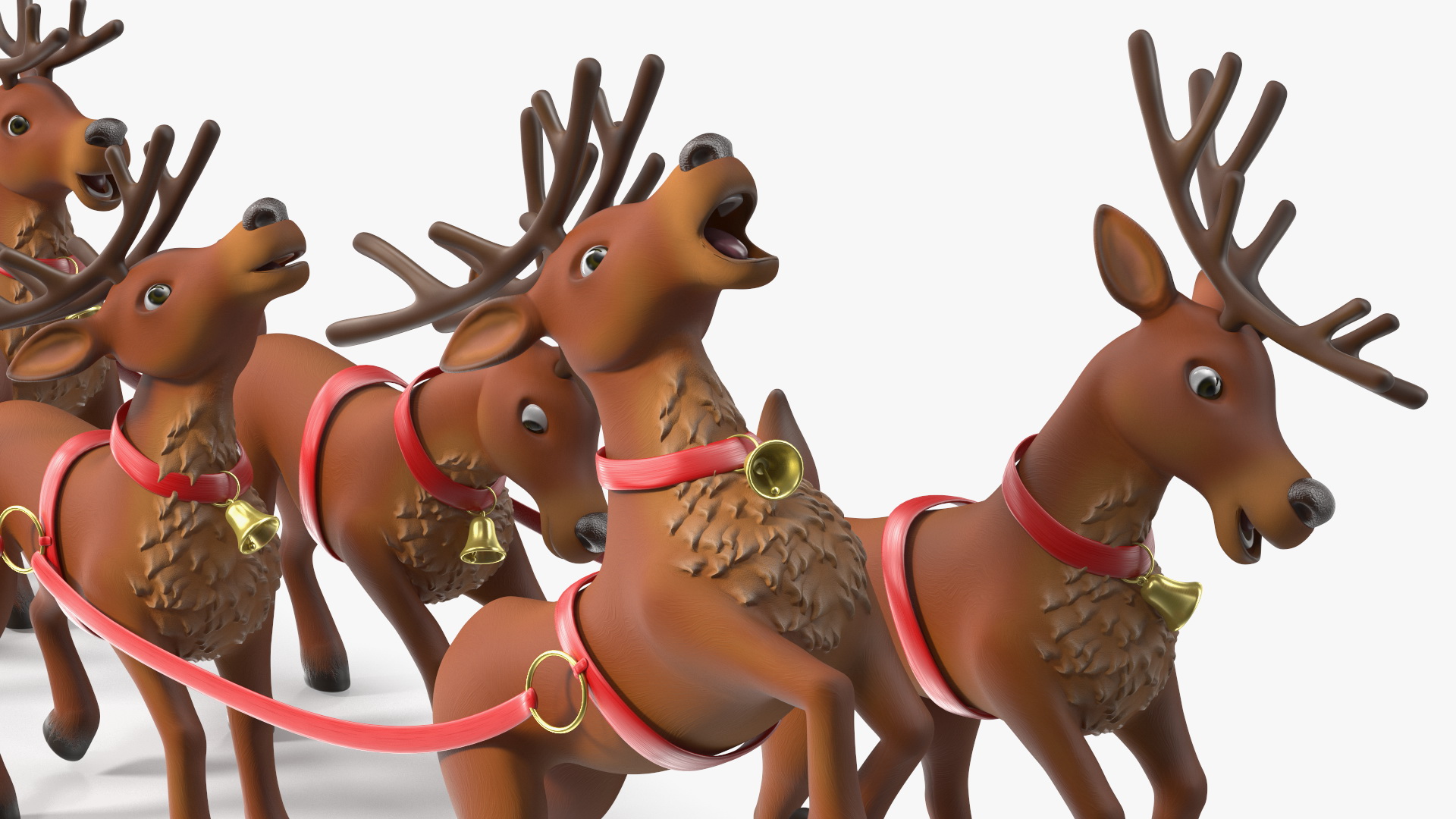 Santa Claus Deer Sleigh Standing 3D