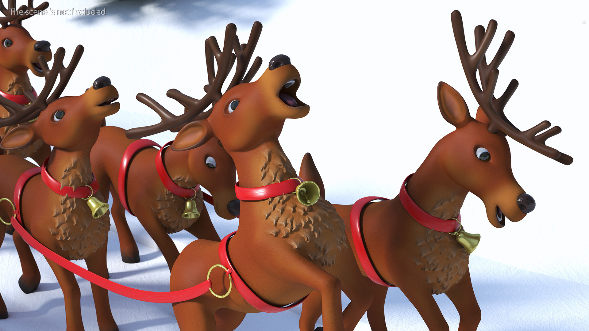 Santa Claus Deer Sleigh Standing 3D