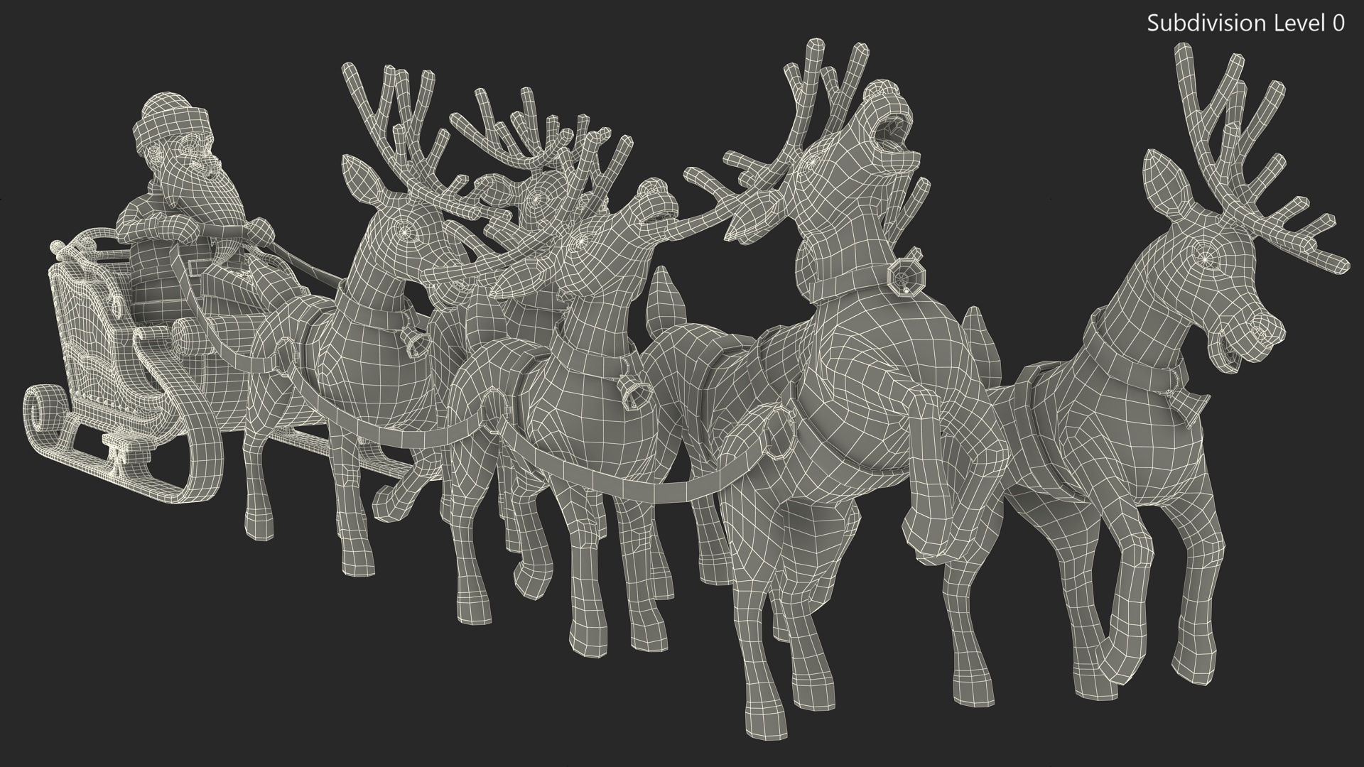 Santa Claus Deer Sleigh Standing 3D